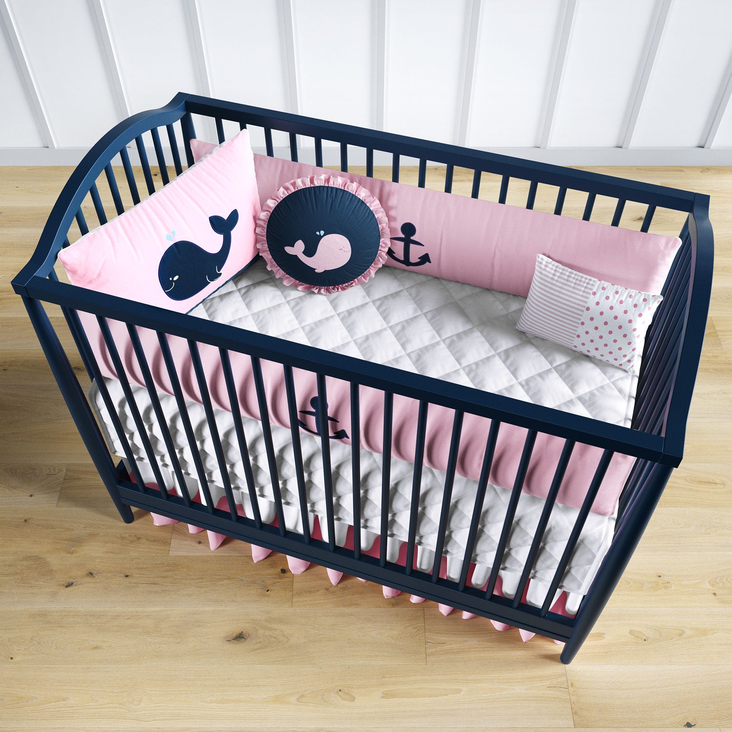 Kit Berço Baleia Rosa e Marinho
