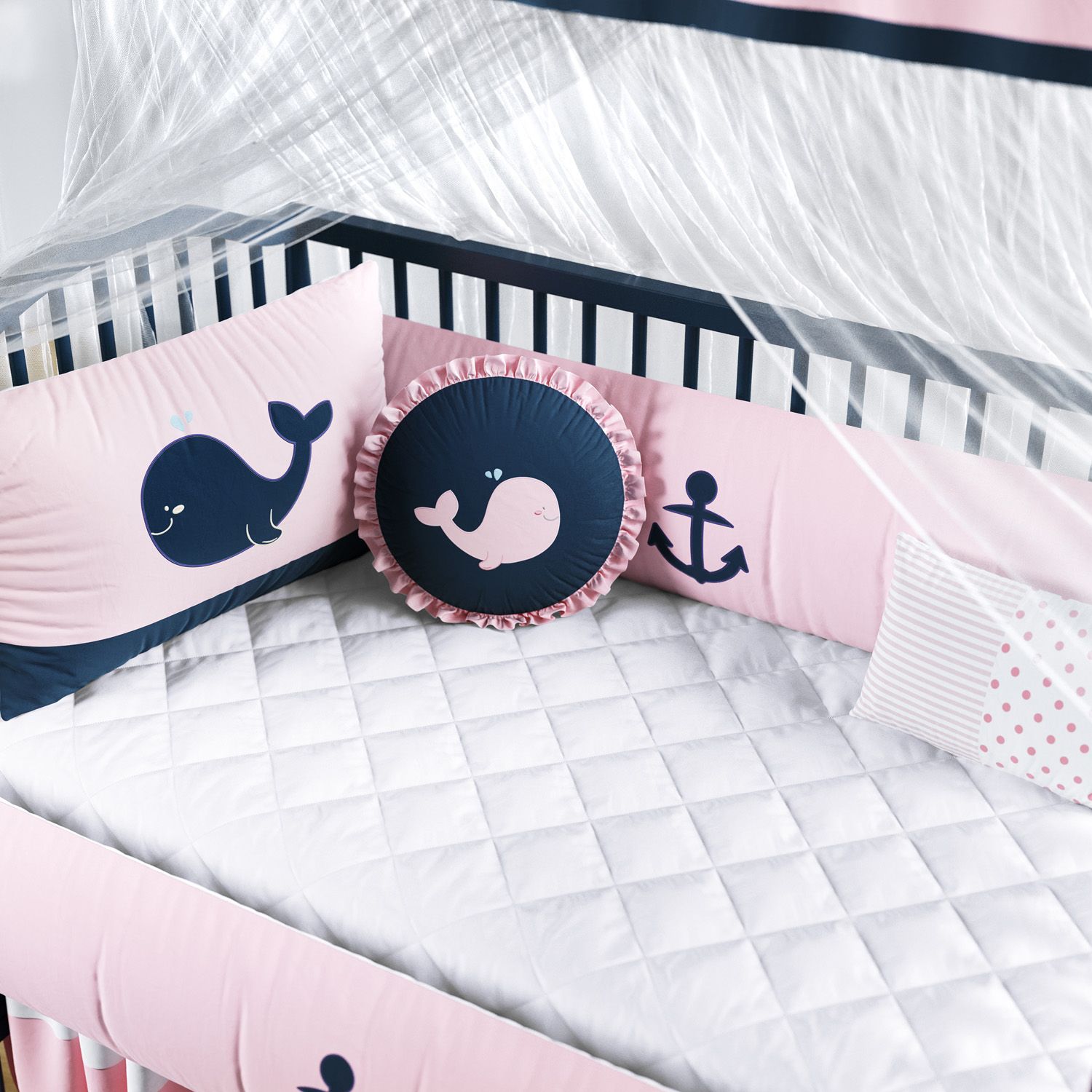 Kit Berço Baleia Rosa e Marinho