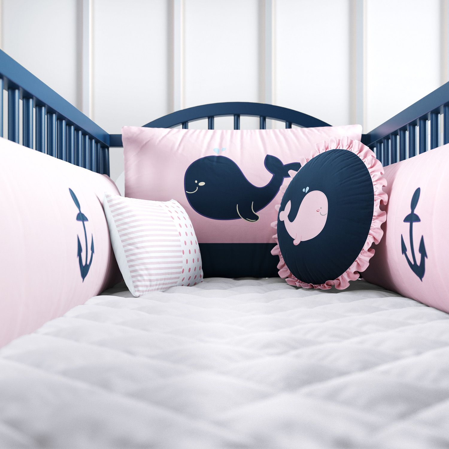 Kit Berço Baleia Rosa e Marinho