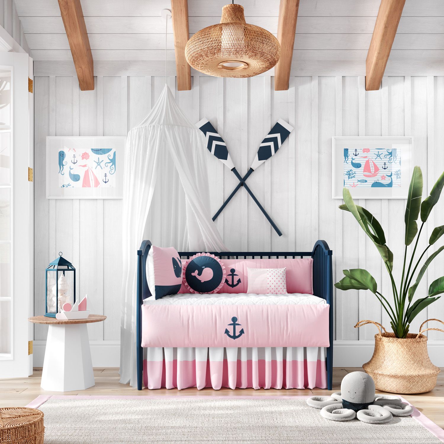 Kit Berço Baleia Rosa e Marinho