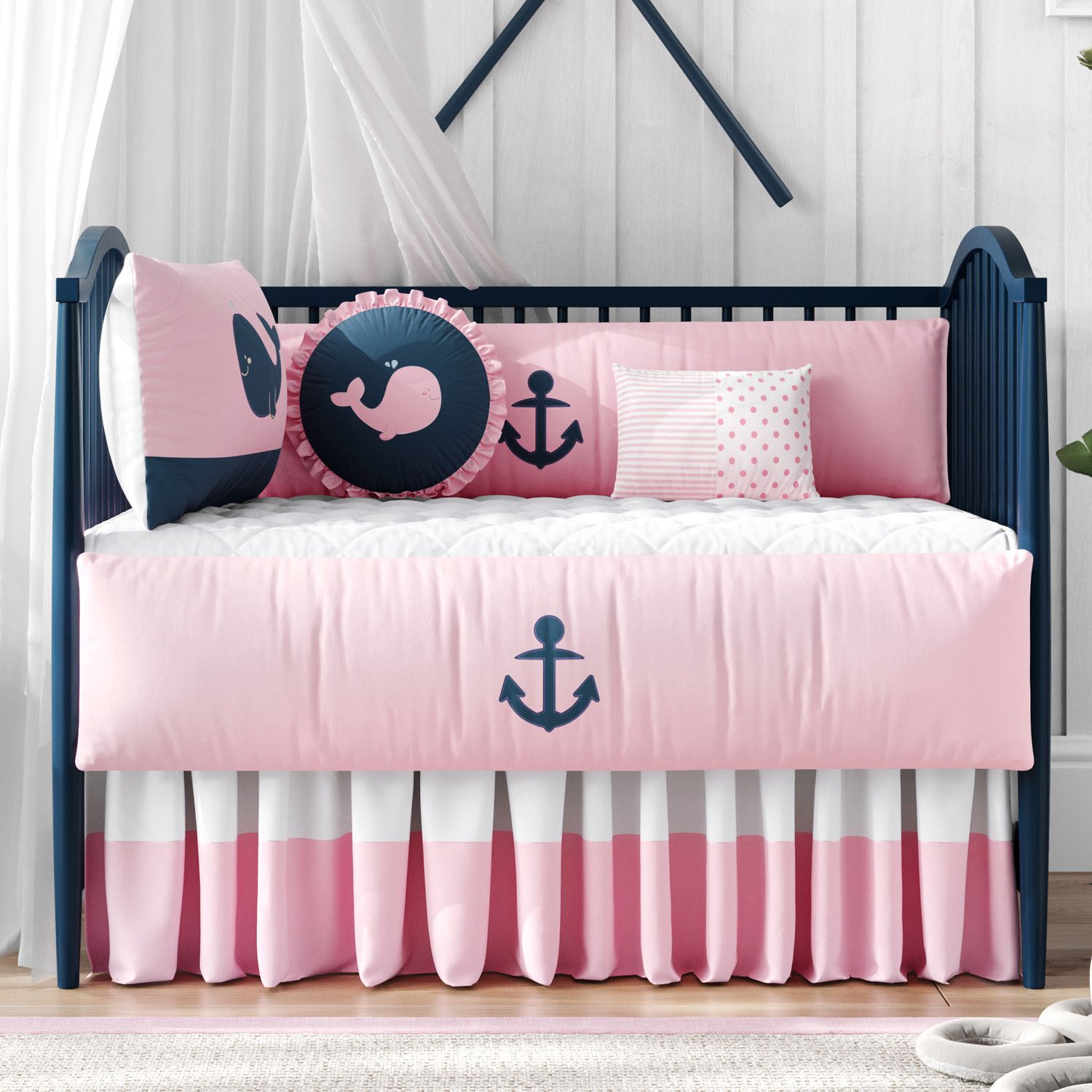 Kit Berço Baleia Rosa e Marinho