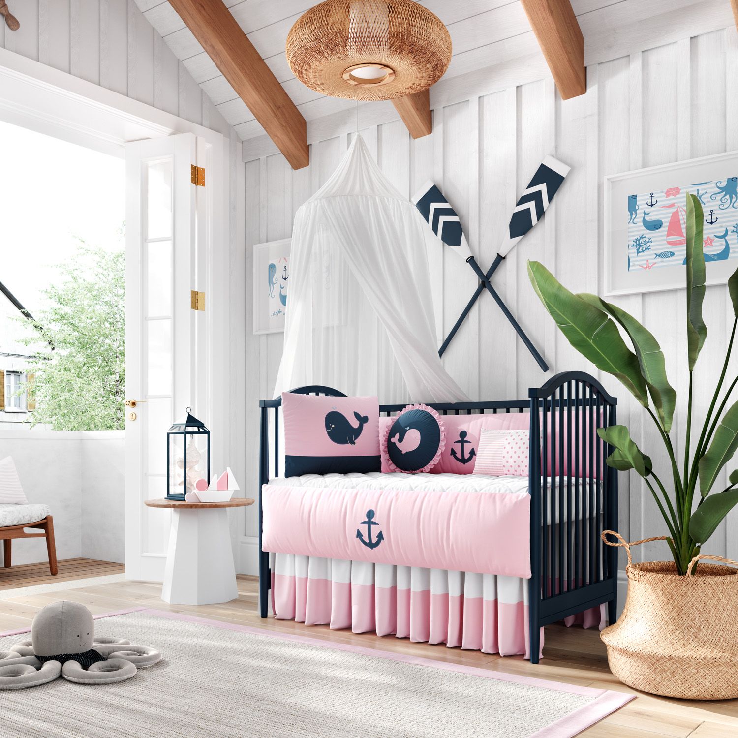 Kit Berço Baleia Rosa e Marinho