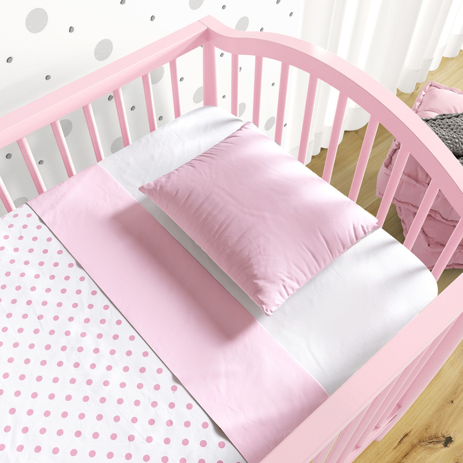 Jogo de Lençol Berço Poá Rosa e Branco 3 peças