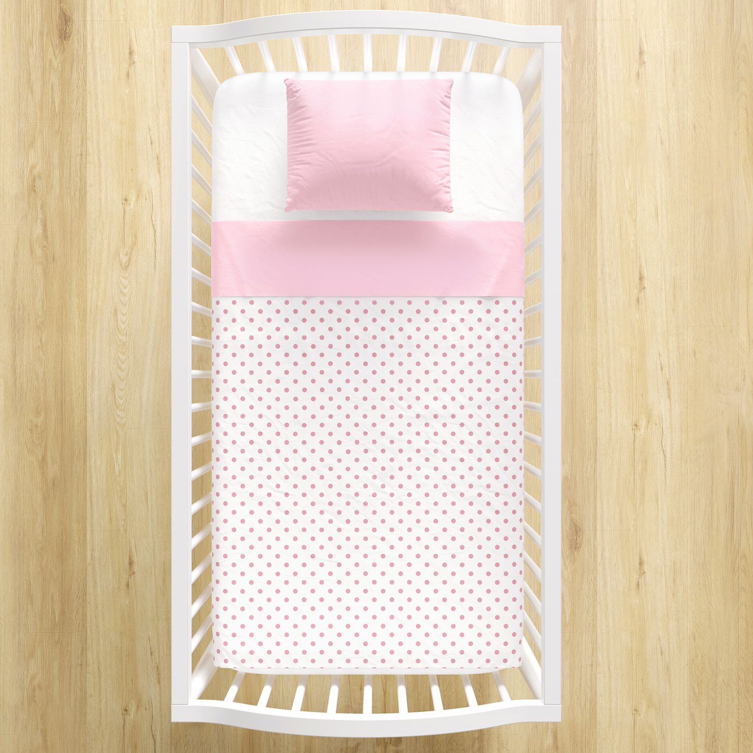 Jogo de Lençol Berço Poá Rosa e Branco 3 peças