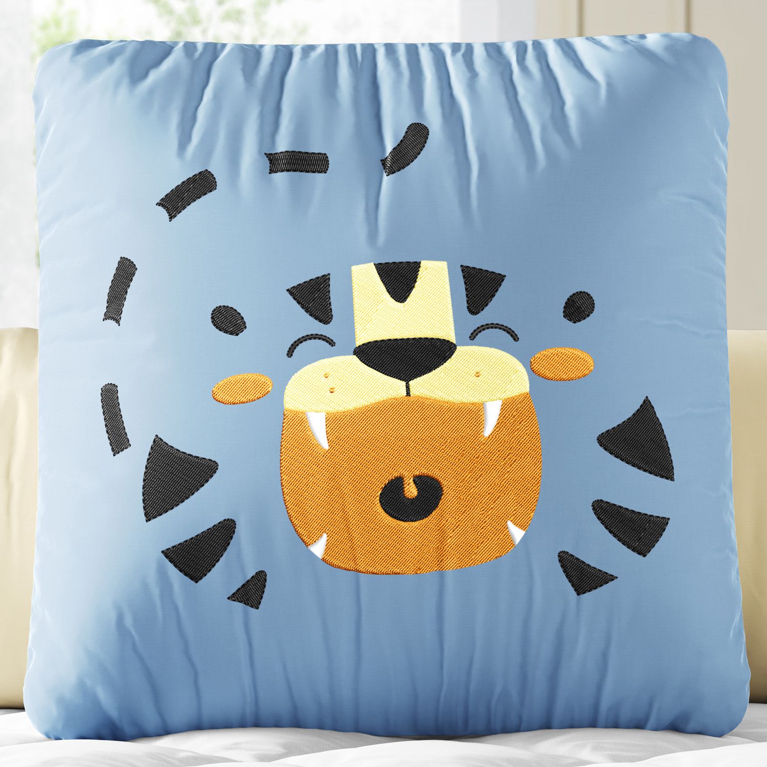 Almofada Quadrada Carinha de Tigre Azul 30cm