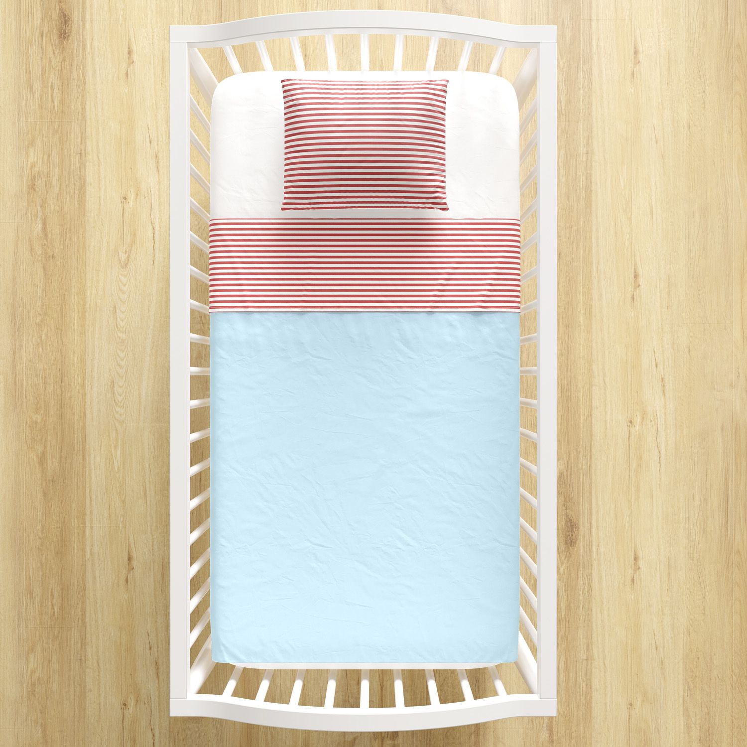 Jogo de Lençol Berço Listras Vermelho e Azul 3 Peças