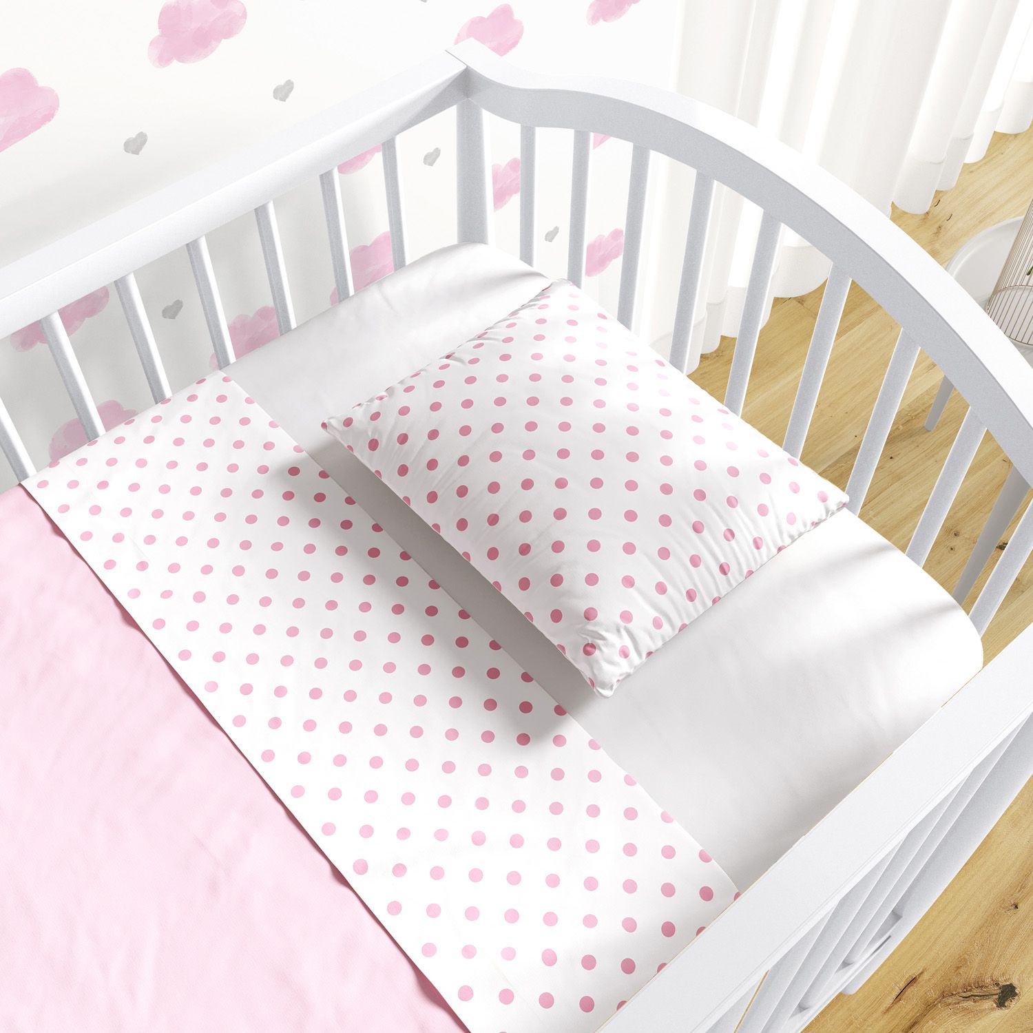 Jogo de Lençol Berço Poá Rosa e Branco 3 Peças