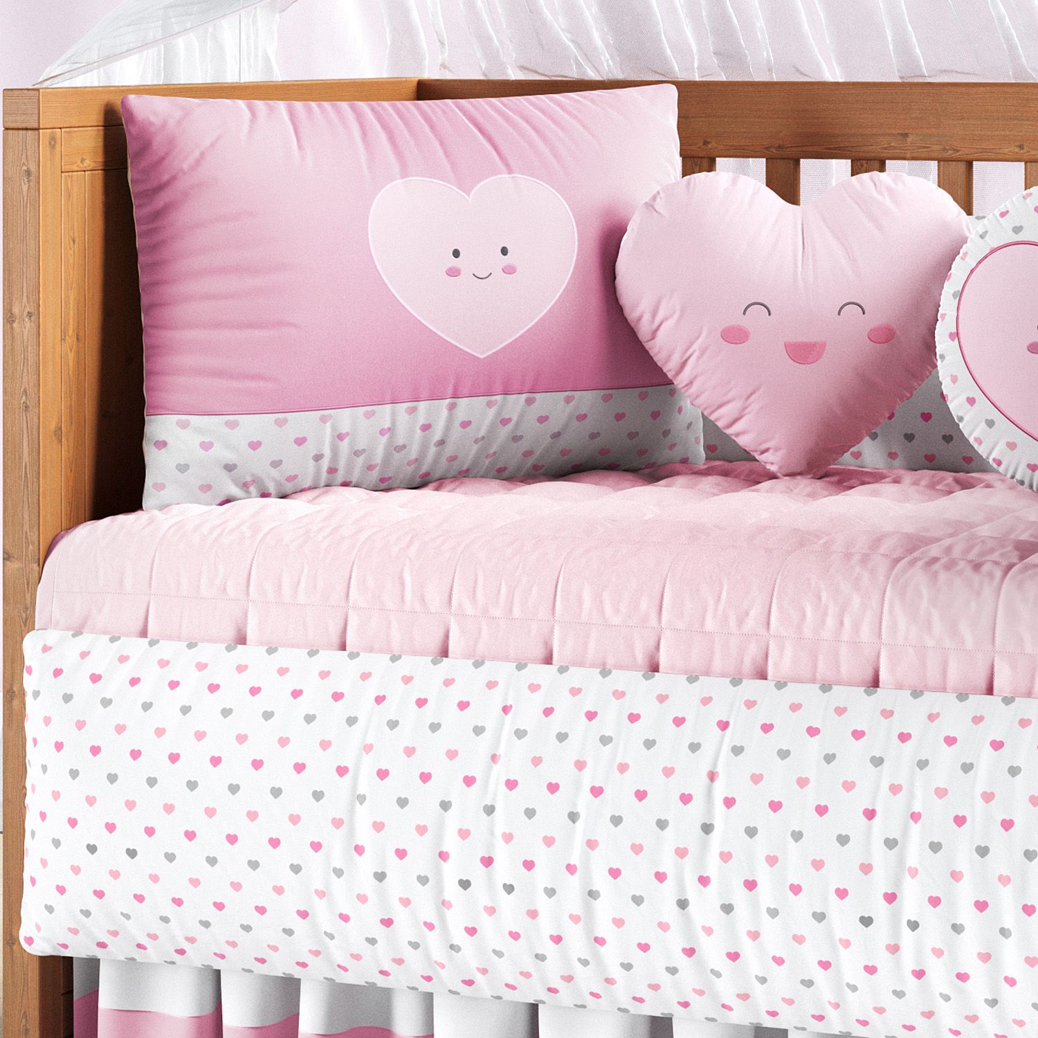 Kit Berço Corações Rosa