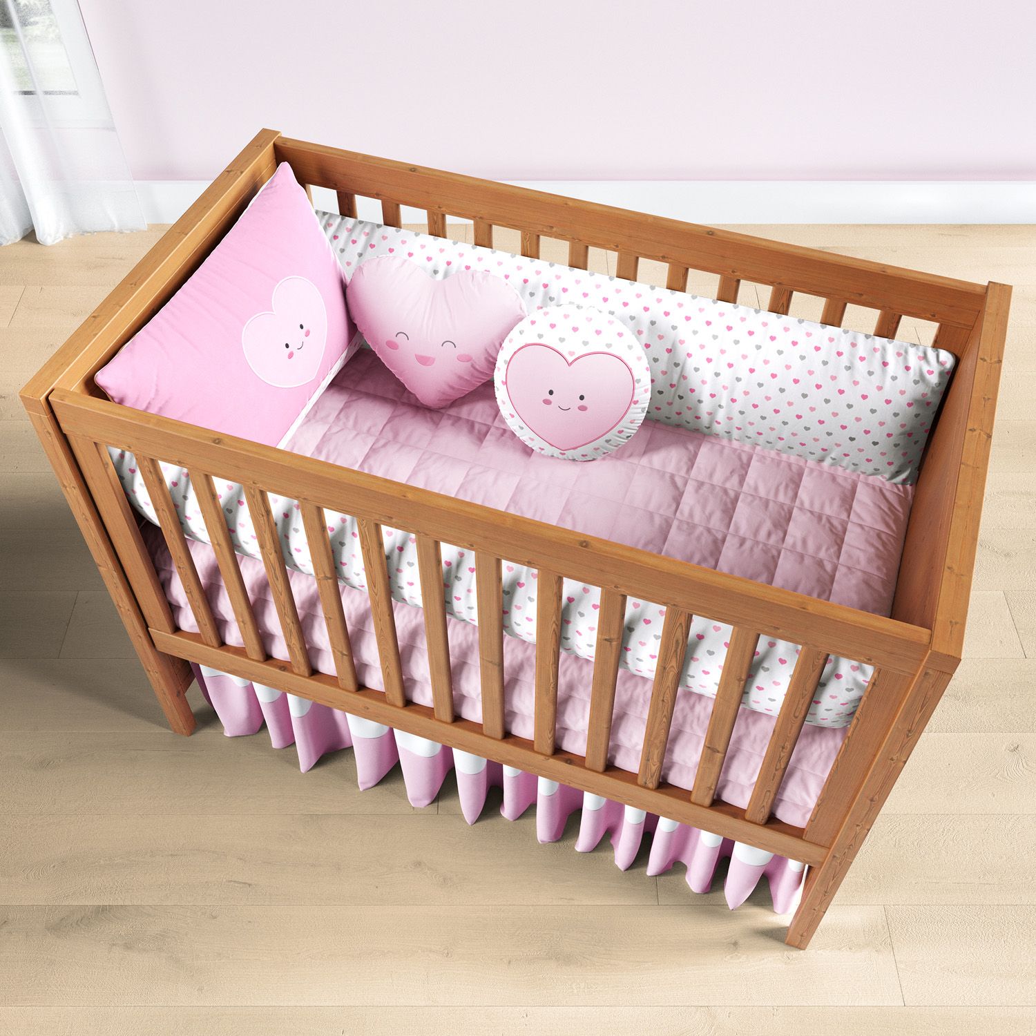 Kit Berço Corações Rosa