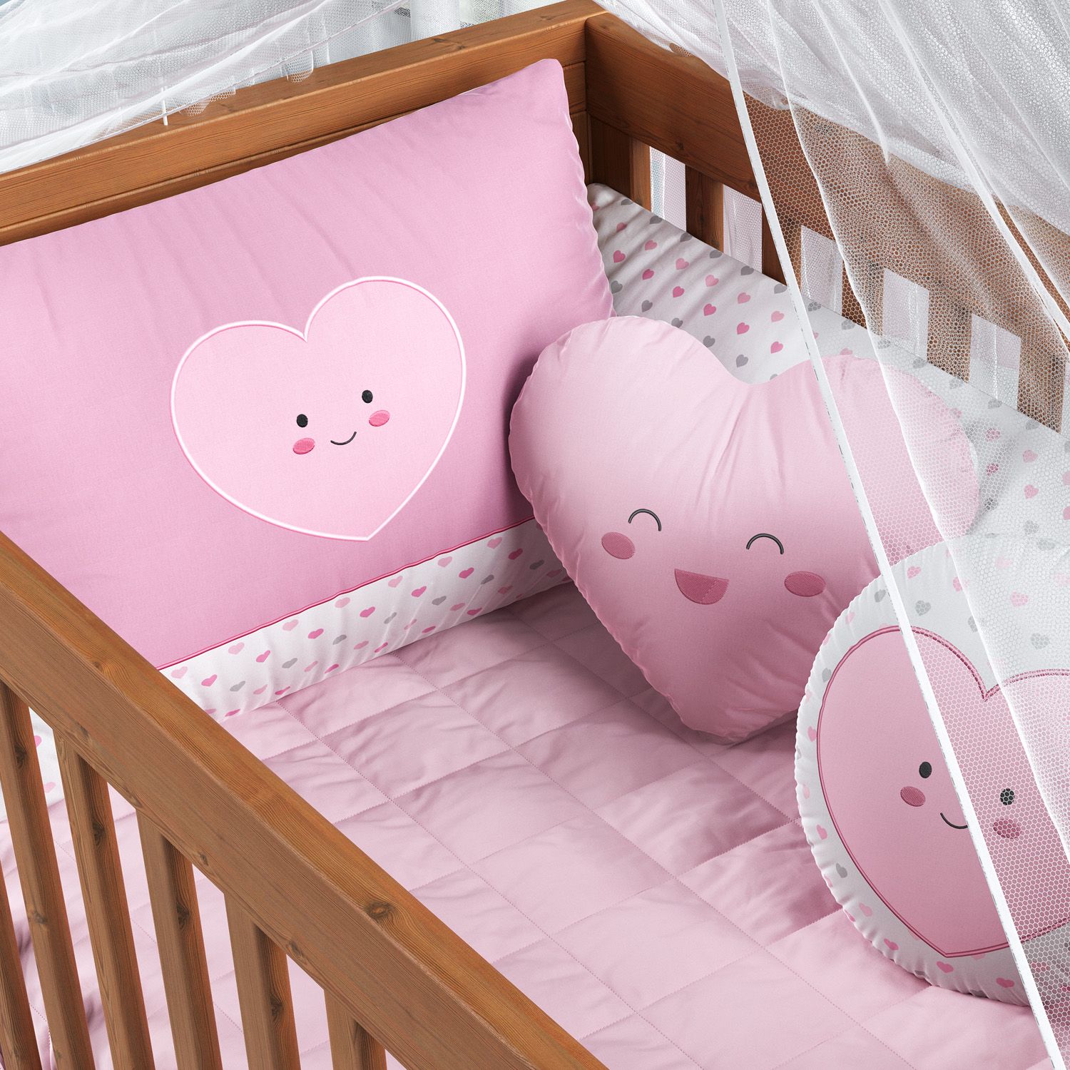 Kit Berço Corações Rosa