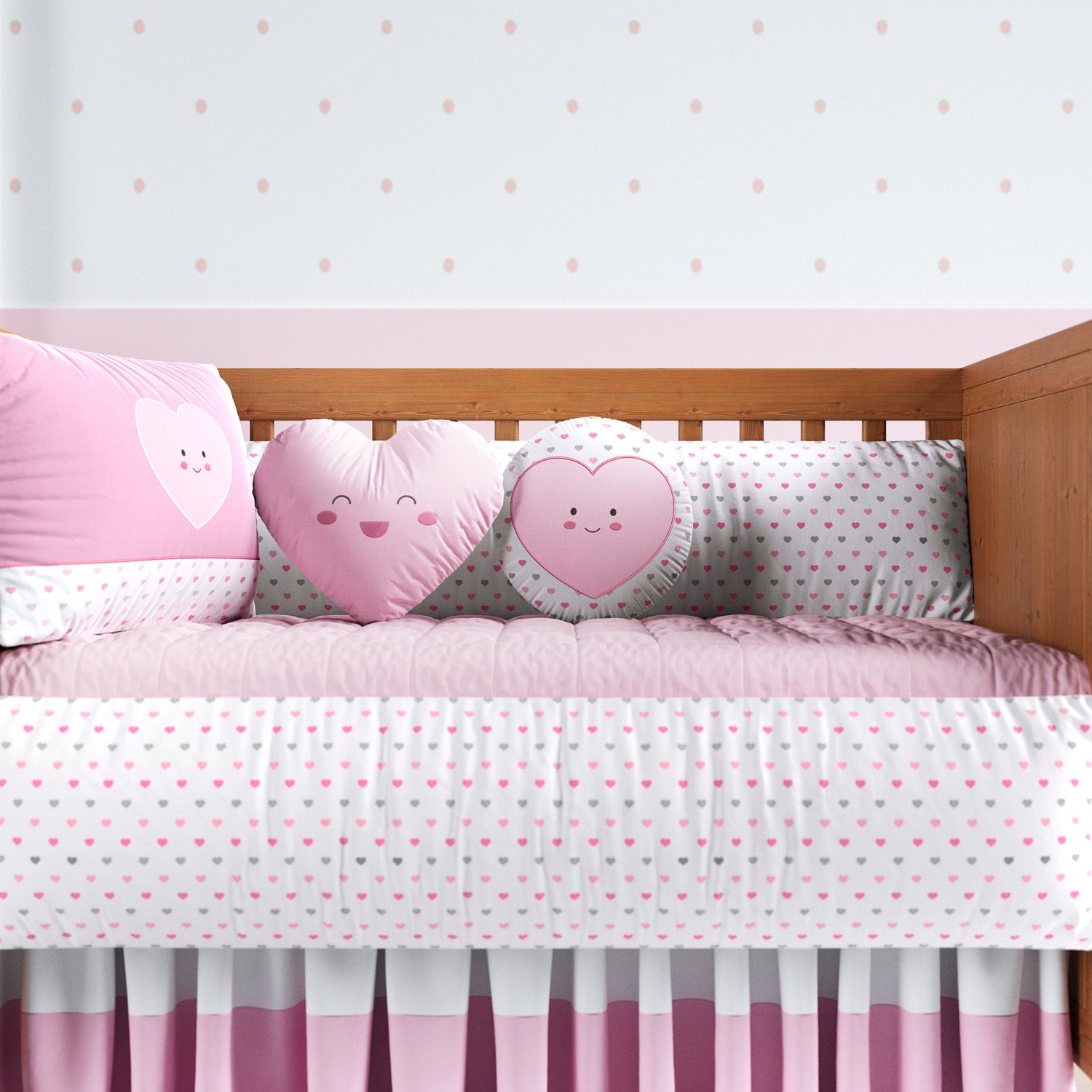 Kit Berço Corações Rosa