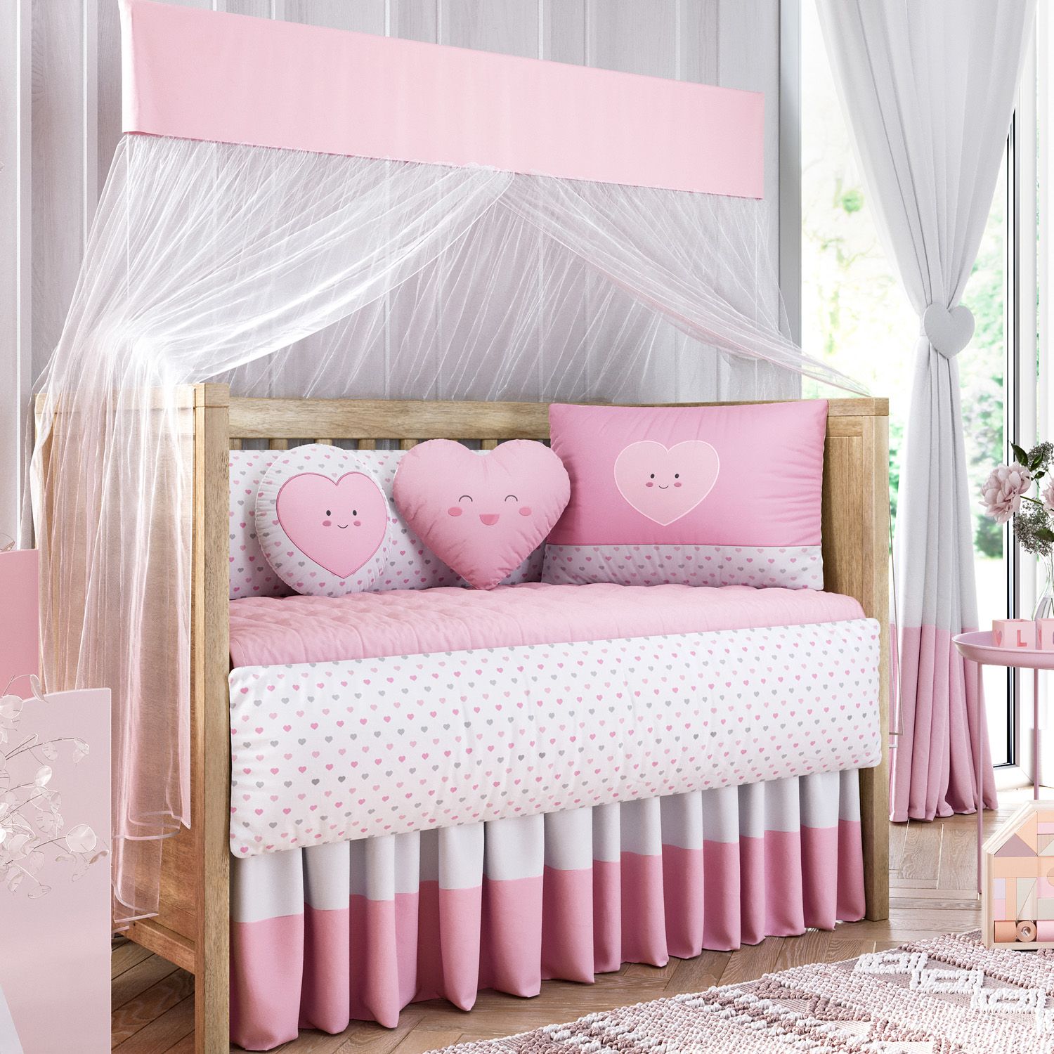 Kit Berço Corações Rosa