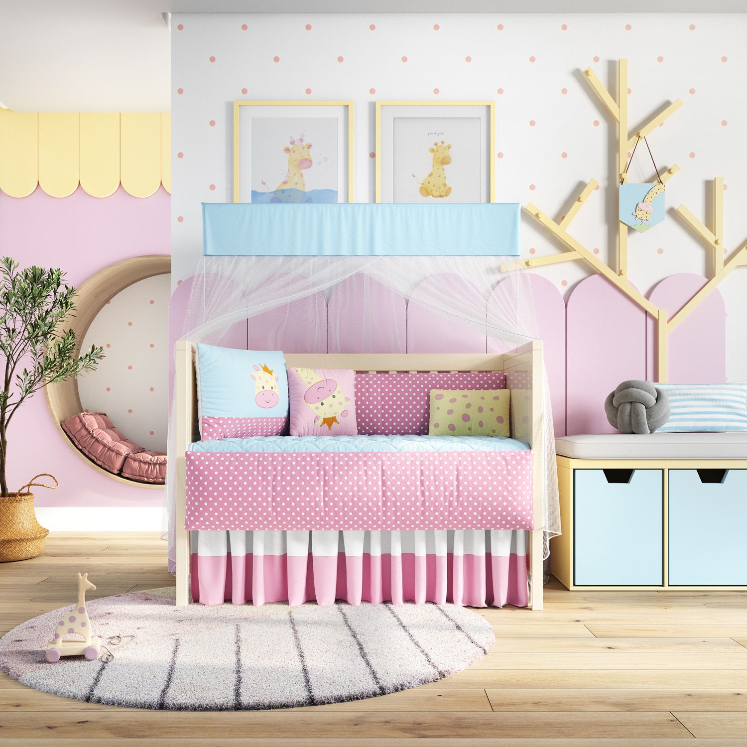 Kit Berço Girafinha Safári Rosa