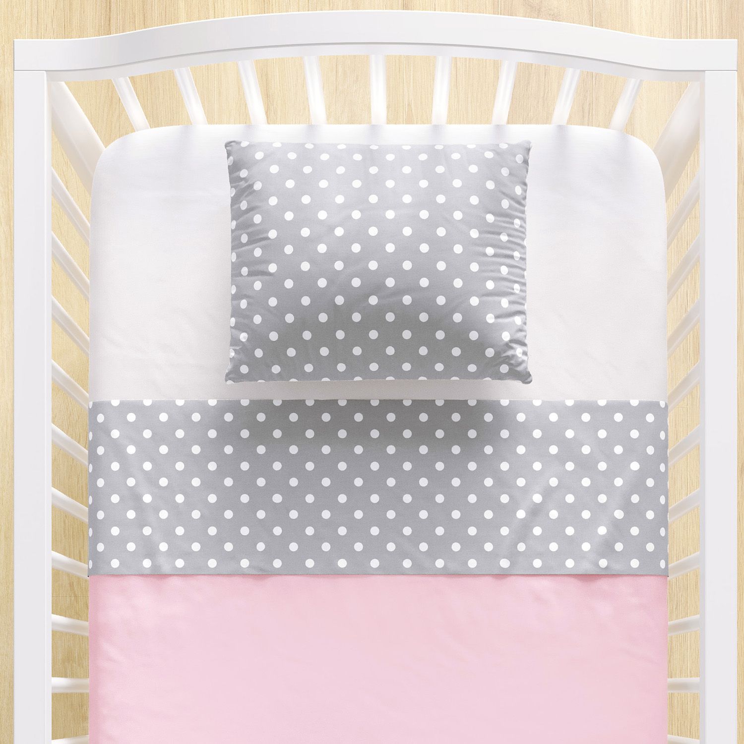 Jogo de Lençol Berço Poá Rosa e Cinza 3 peças