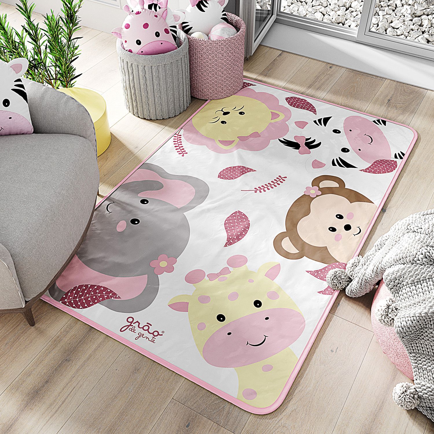 Tapete Retangular Amiguinhos Safári 61cm