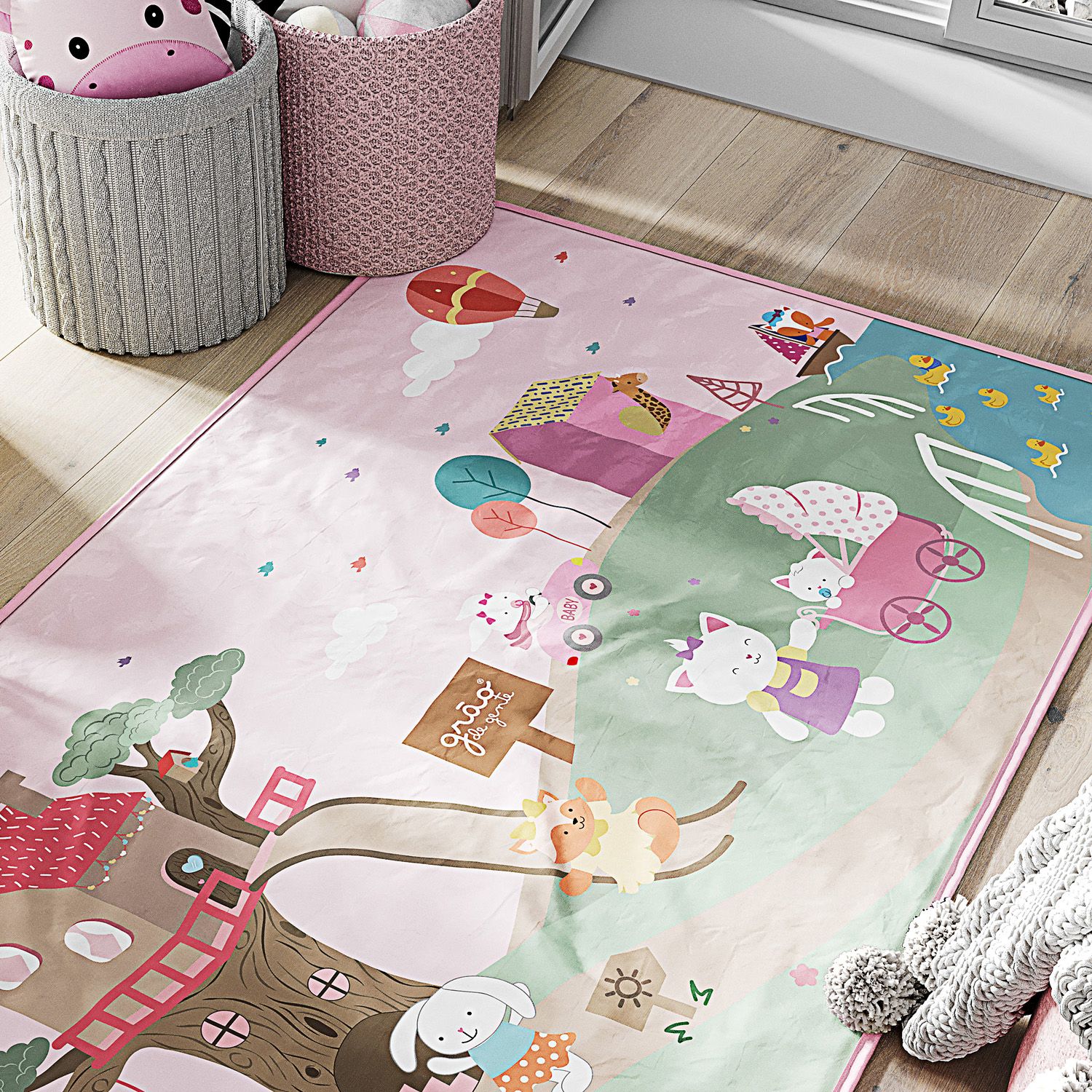 Tapete Retangular Piquenique Rosa 61cm