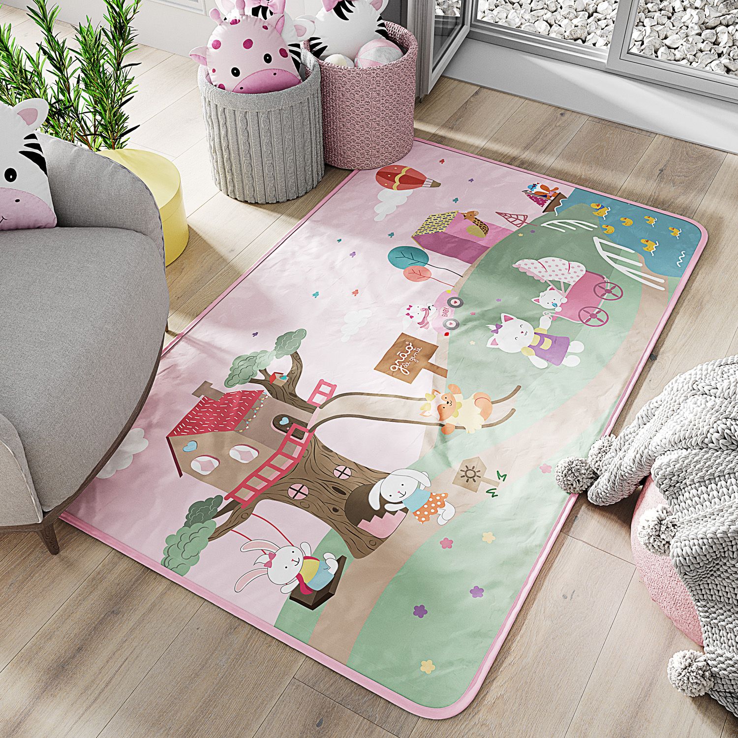 Tapete Retangular Piquenique Rosa 61cm