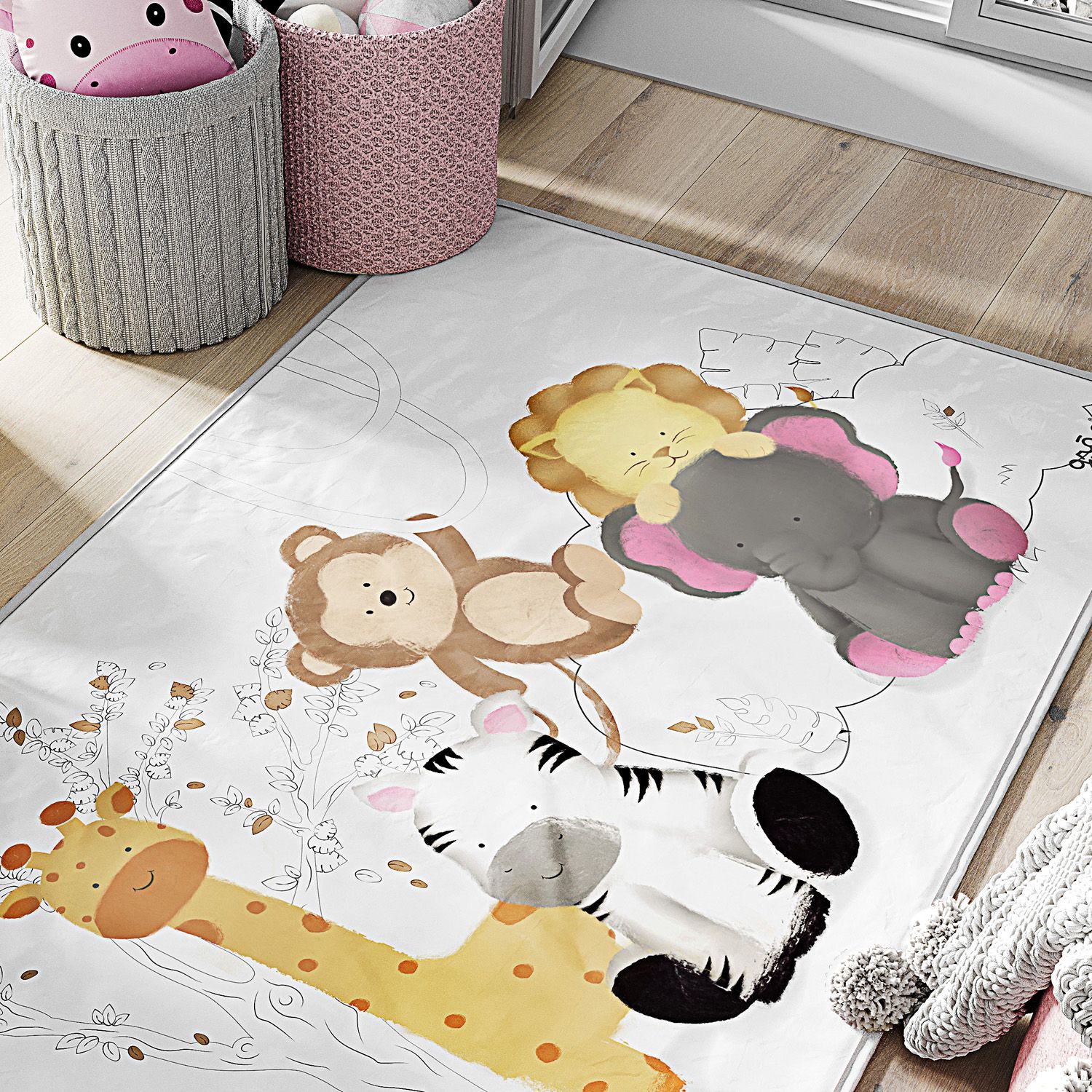 Tapete Retangular Safári Aquarela 61cm