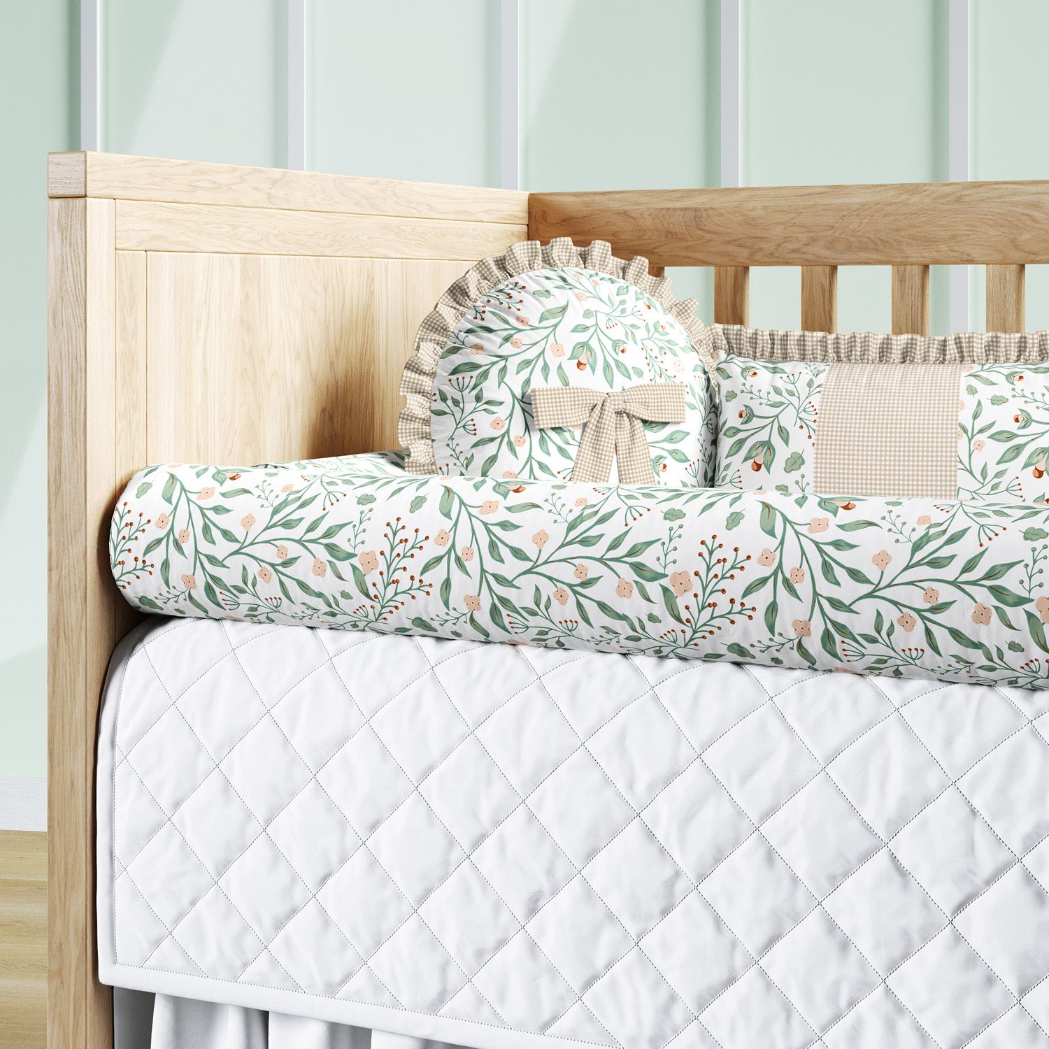 Kit Berço Rolinhos Folhas do Bosque Verde 8 Peças