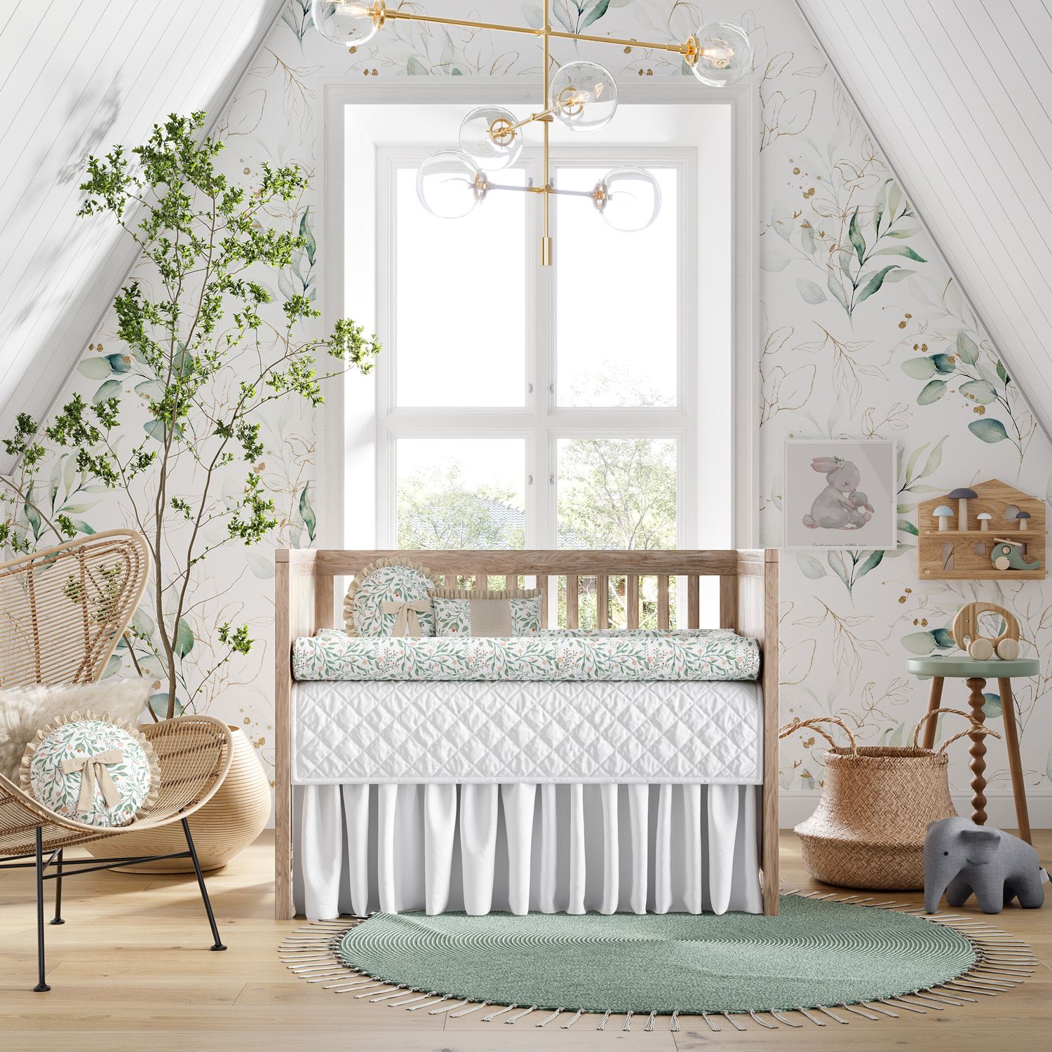 Kit Berço Rolinhos Folhas do Bosque Verde 8 Peças