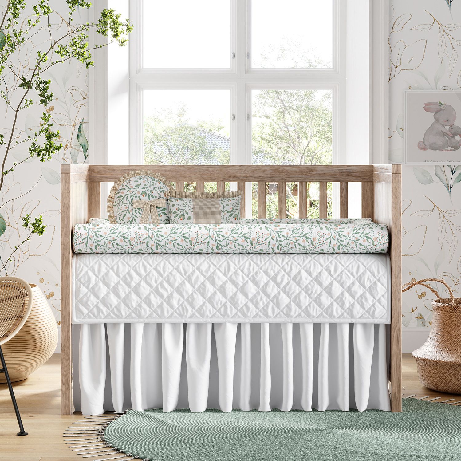 Kit Berço Rolinhos Folhas do Bosque Verde 8 Peças