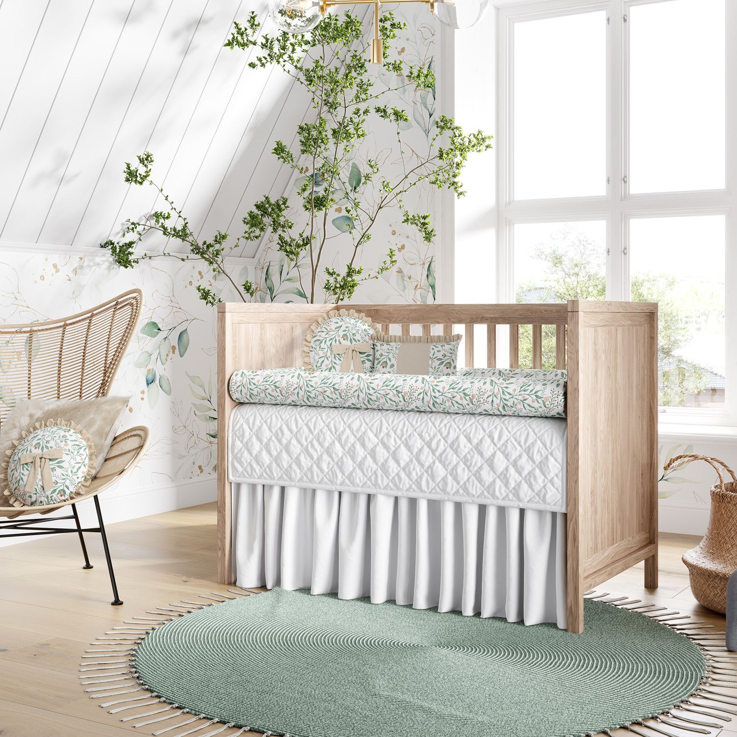 Kit Berço Rolinhos Folhas do Bosque Verde 8 Peças
