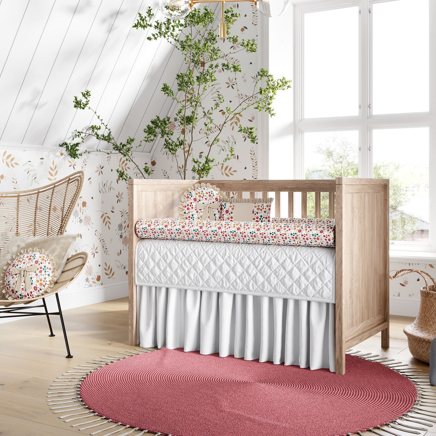 Kit Berço Rolinhos Florido Bege 8 Peças