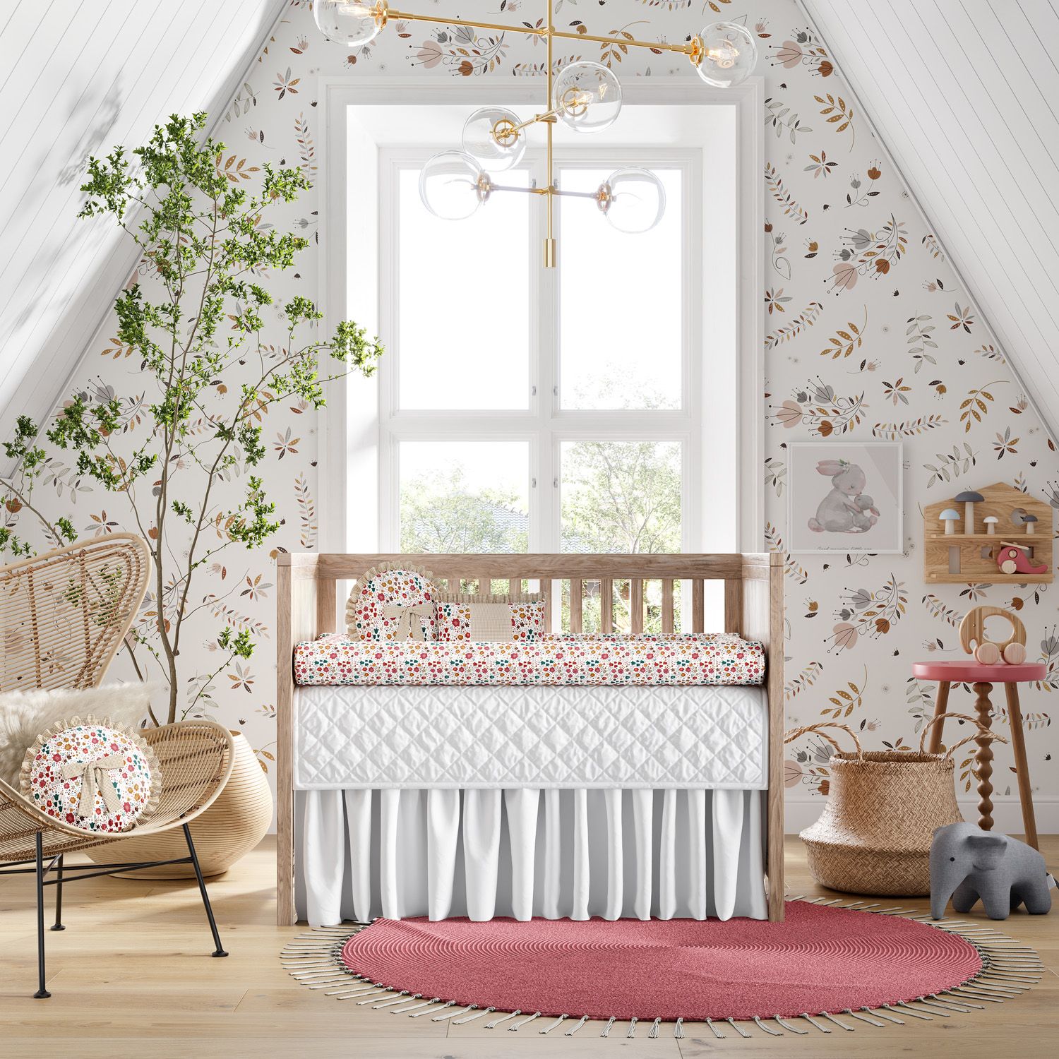 Kit Berço Rolinhos Florido Bege 8 Peças