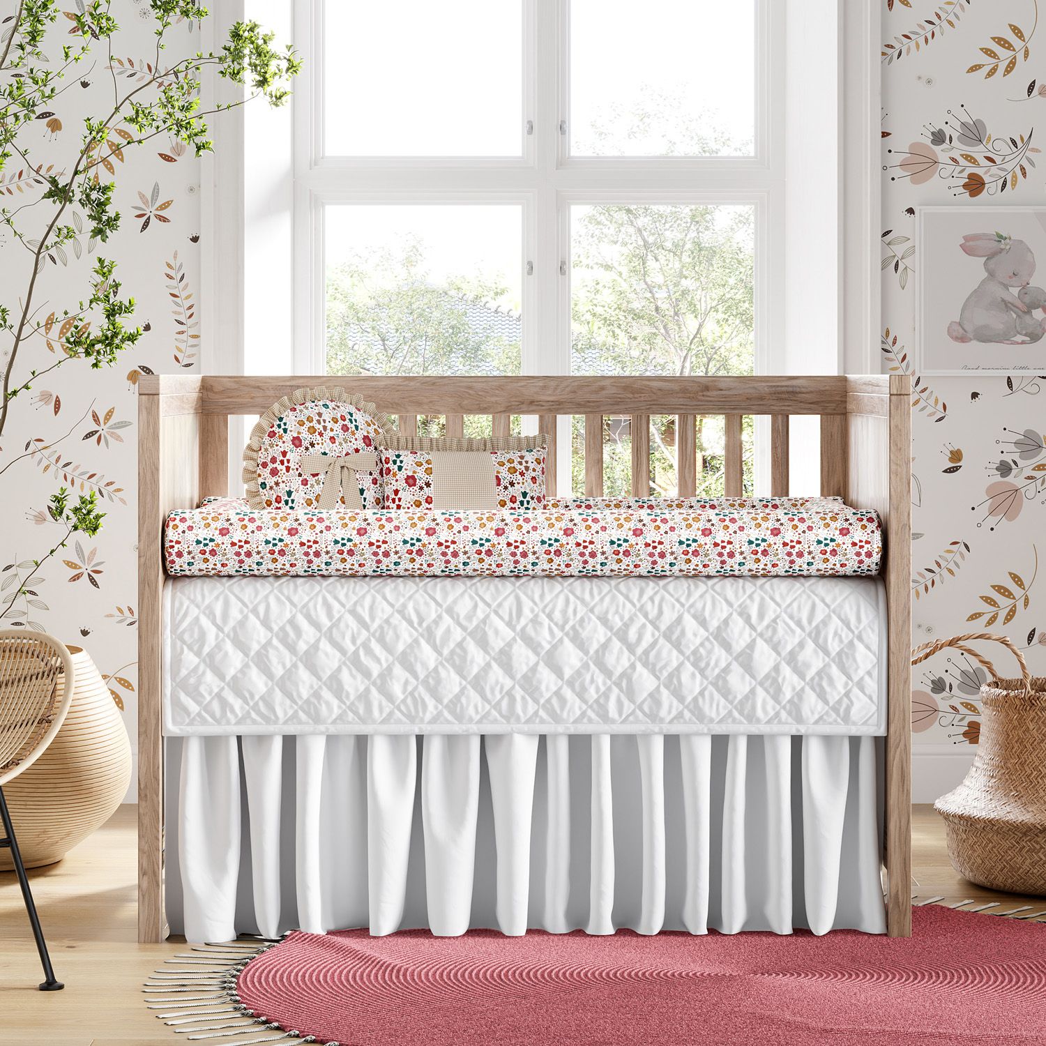 Kit Berço Rolinhos Florido Bege 8 Peças