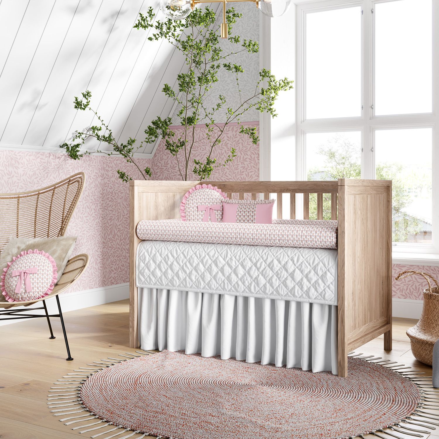 Kit Berço Rolinhos Flores do Campo Rosa 8 Peças