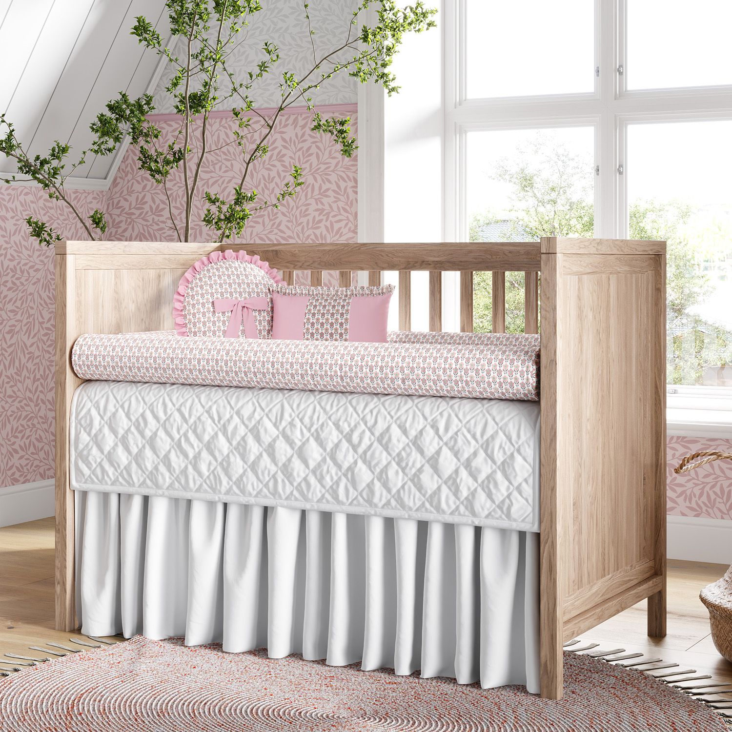 Kit Berço Rolinhos Flores do Campo Rosa 8 Peças