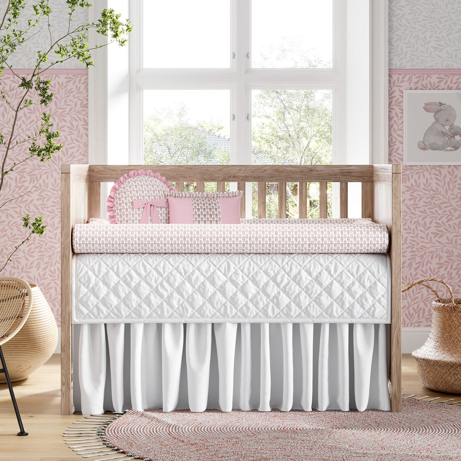 Kit Berço Rolinhos Flores do Campo Rosa 8 Peças