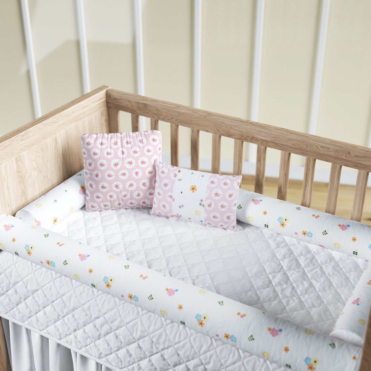 Kit Berço Rolinhos Floral 8 Peças