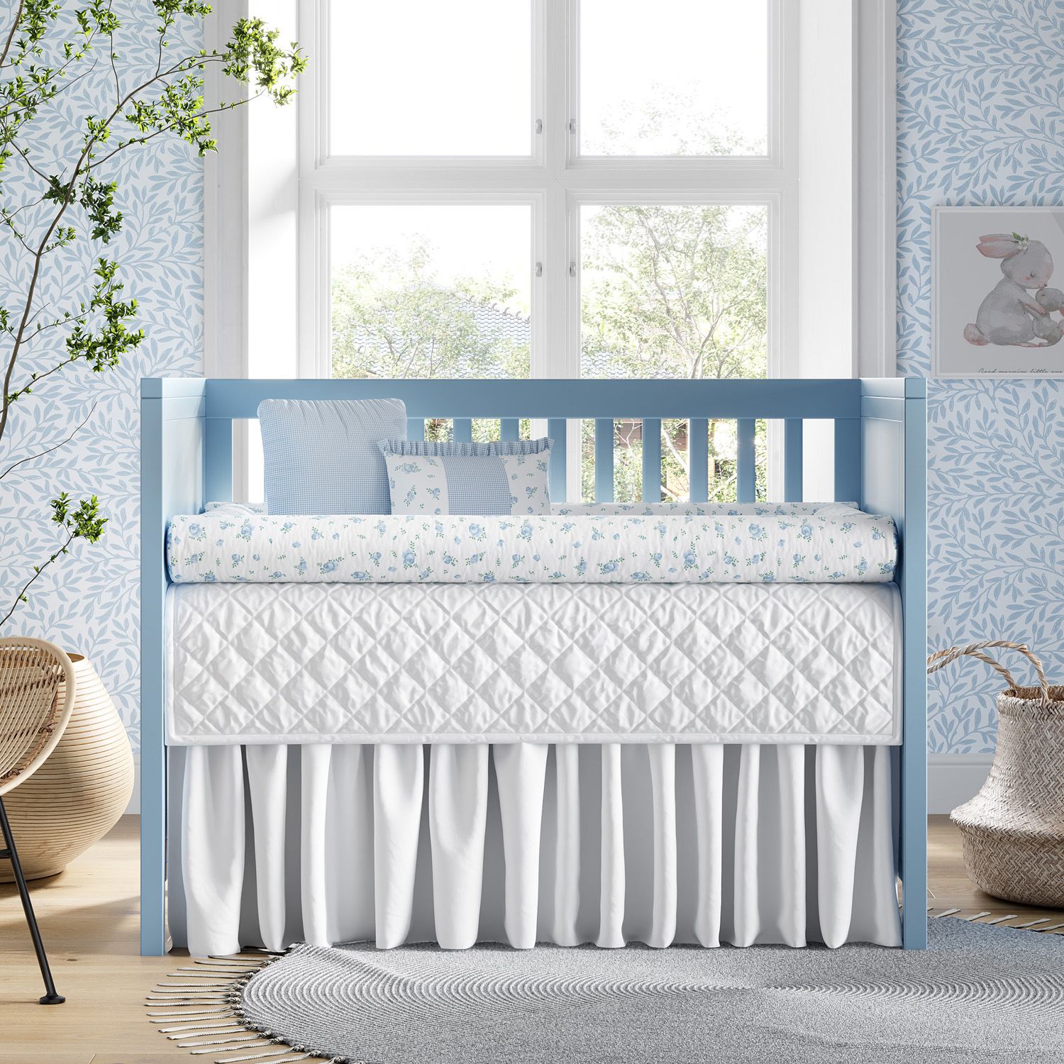 Kit Berço Rolinhos Floral Liberty Azul 8 Peças