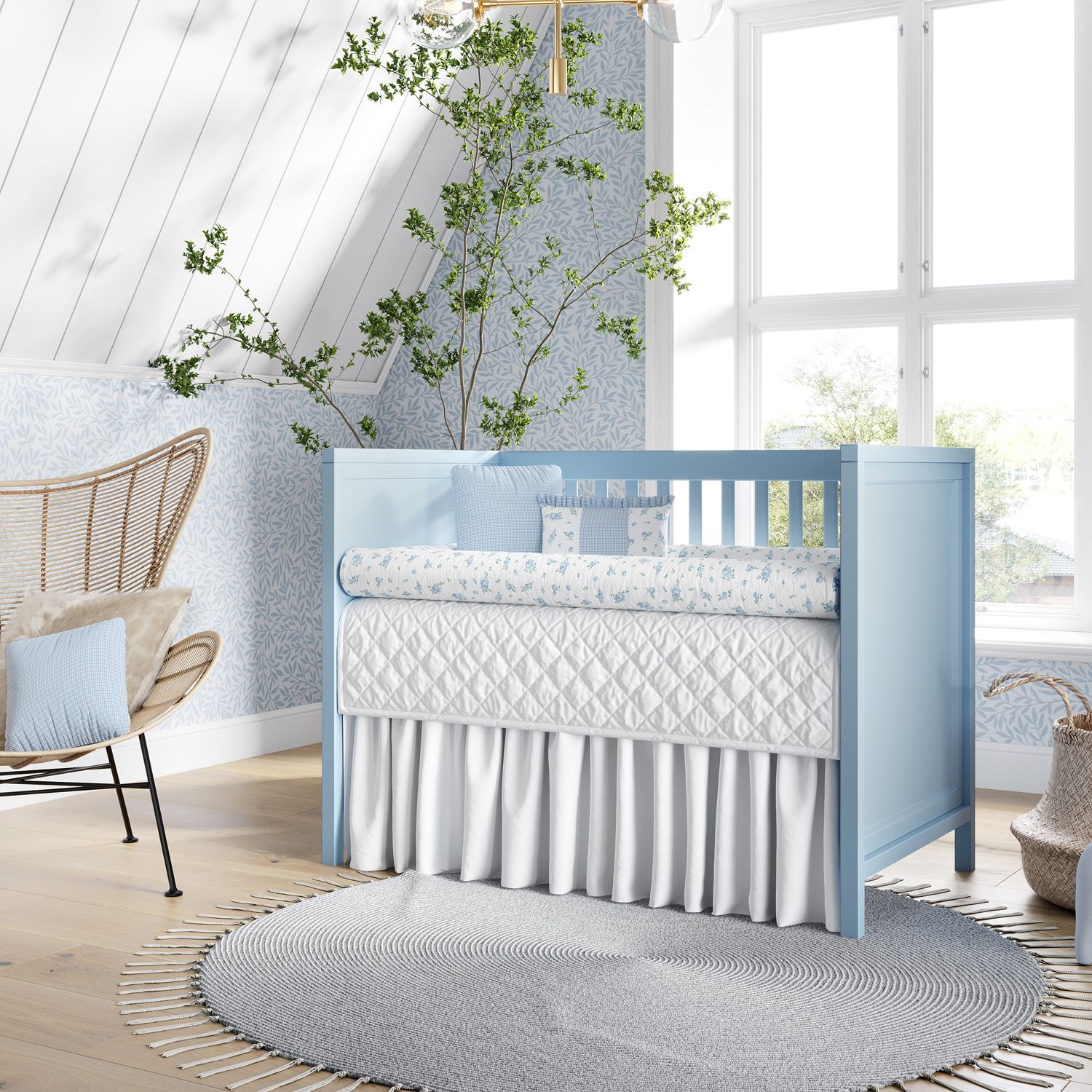 Kit Berço Rolinhos Floral Liberty Azul 8 Peças