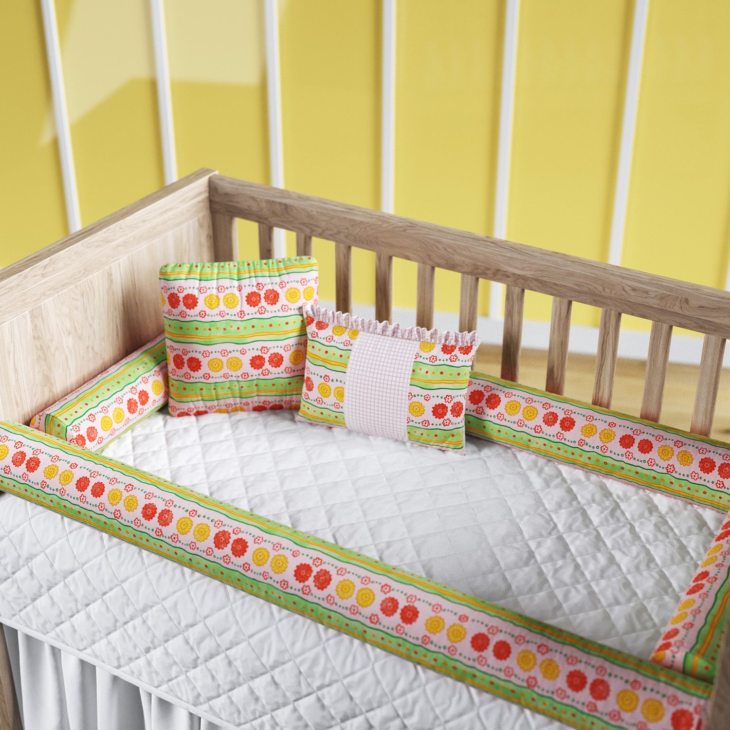 Kit Berço Rolinhos Floral Étnico 8 Peças