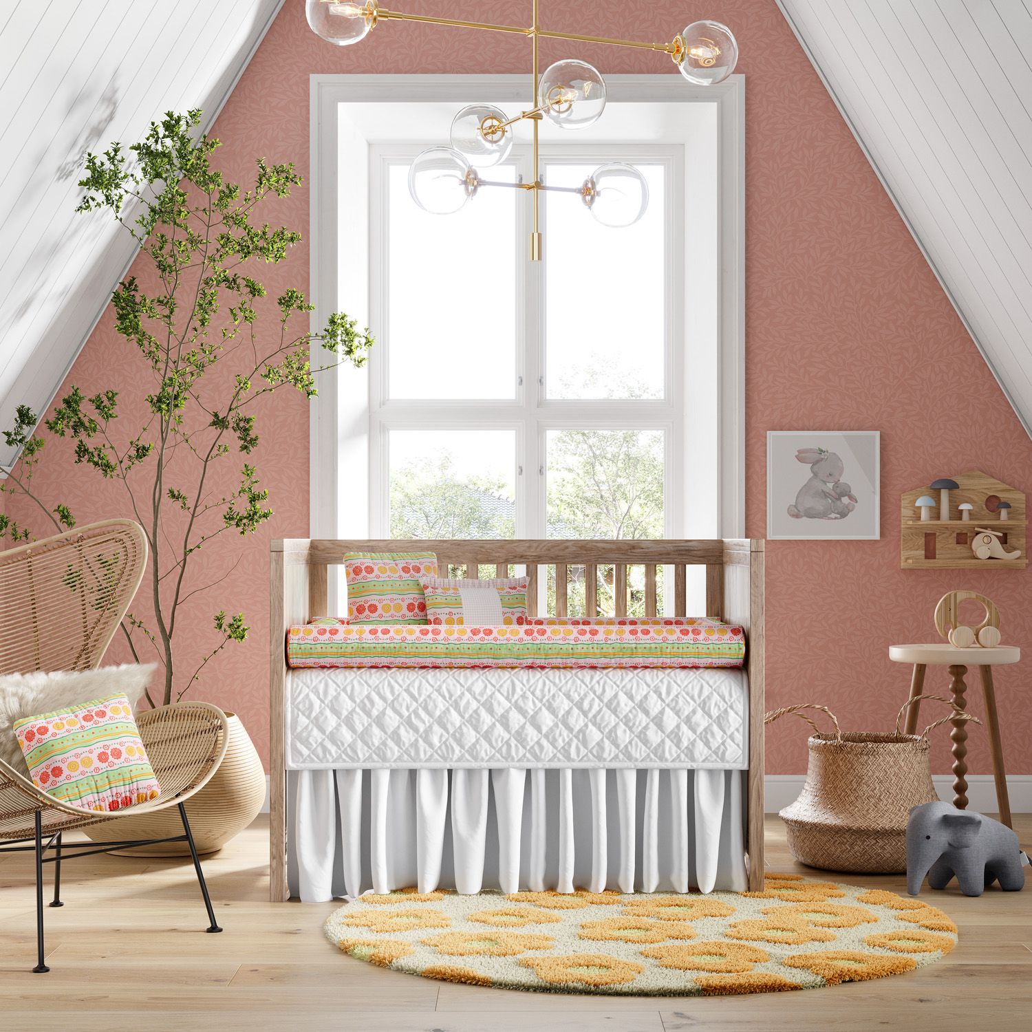 Kit Berço Rolinhos Floral Étnico 8 Peças