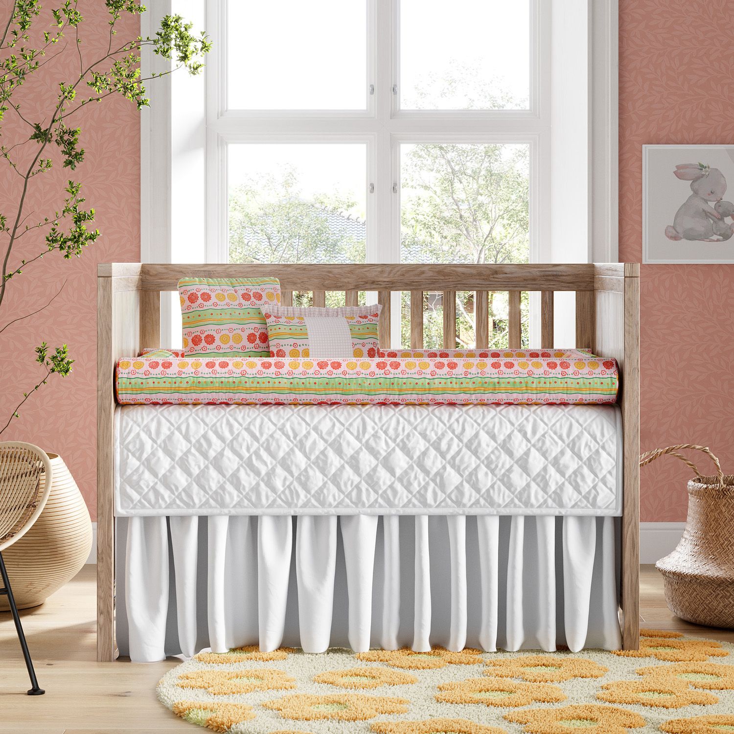 Kit Berço Rolinhos Floral Étnico 8 Peças