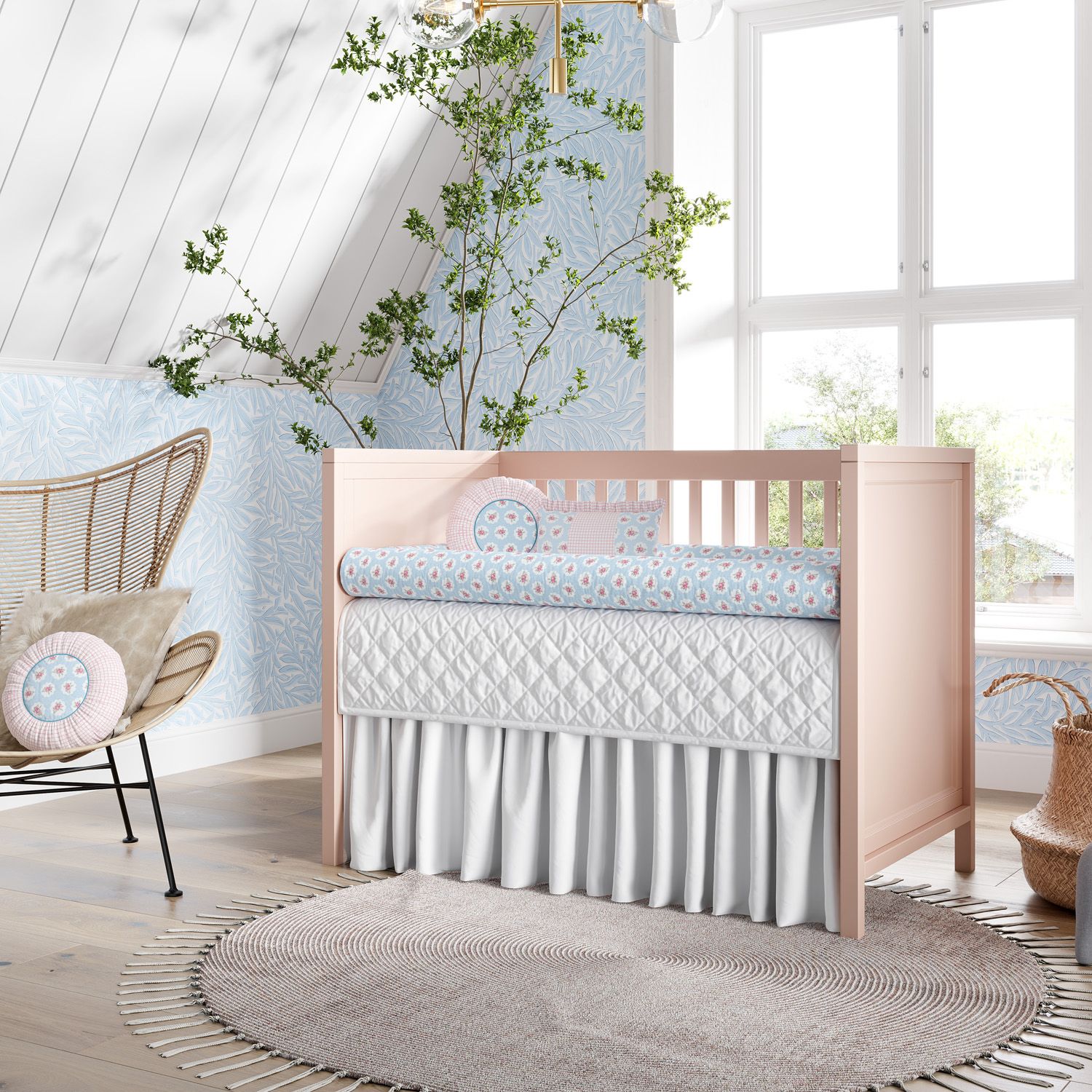 Kit Berço Rolinhos Floral Liberty Poá Azul 8 Peças