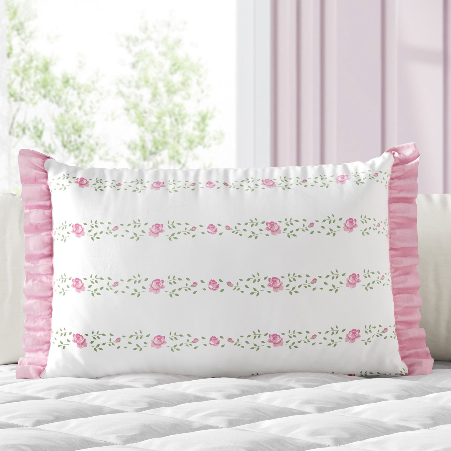 Almofada Retangular Raminhos de Rosas 35cm