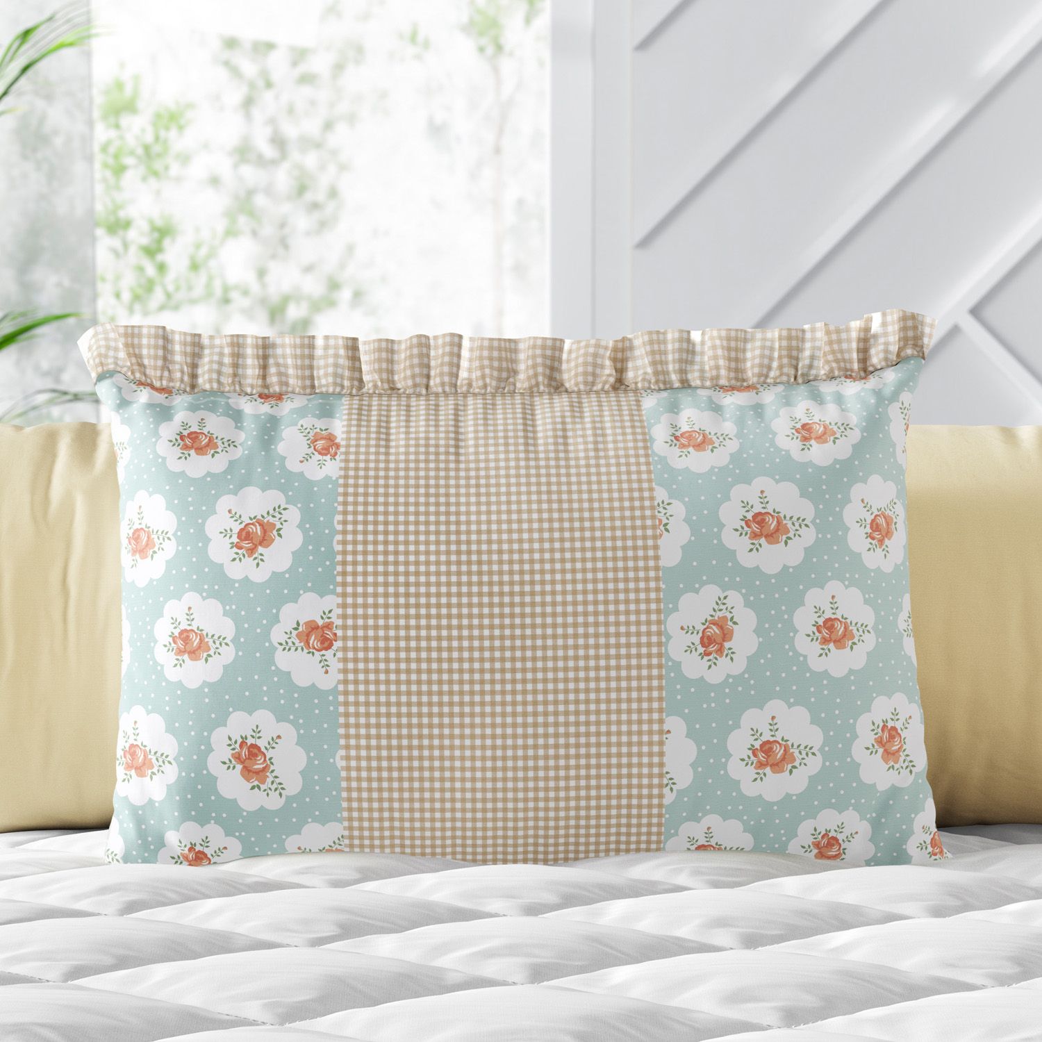 Almofada Retangular Floral Liberty Poá Verde 35cm