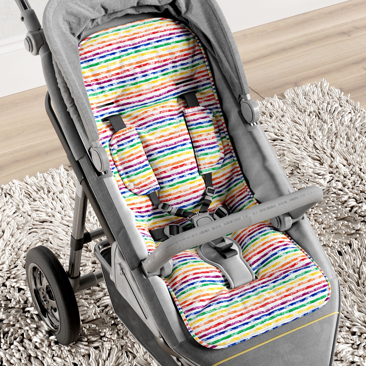 Capa de Carrinho com Protetor de Cinto Listras Coloridas