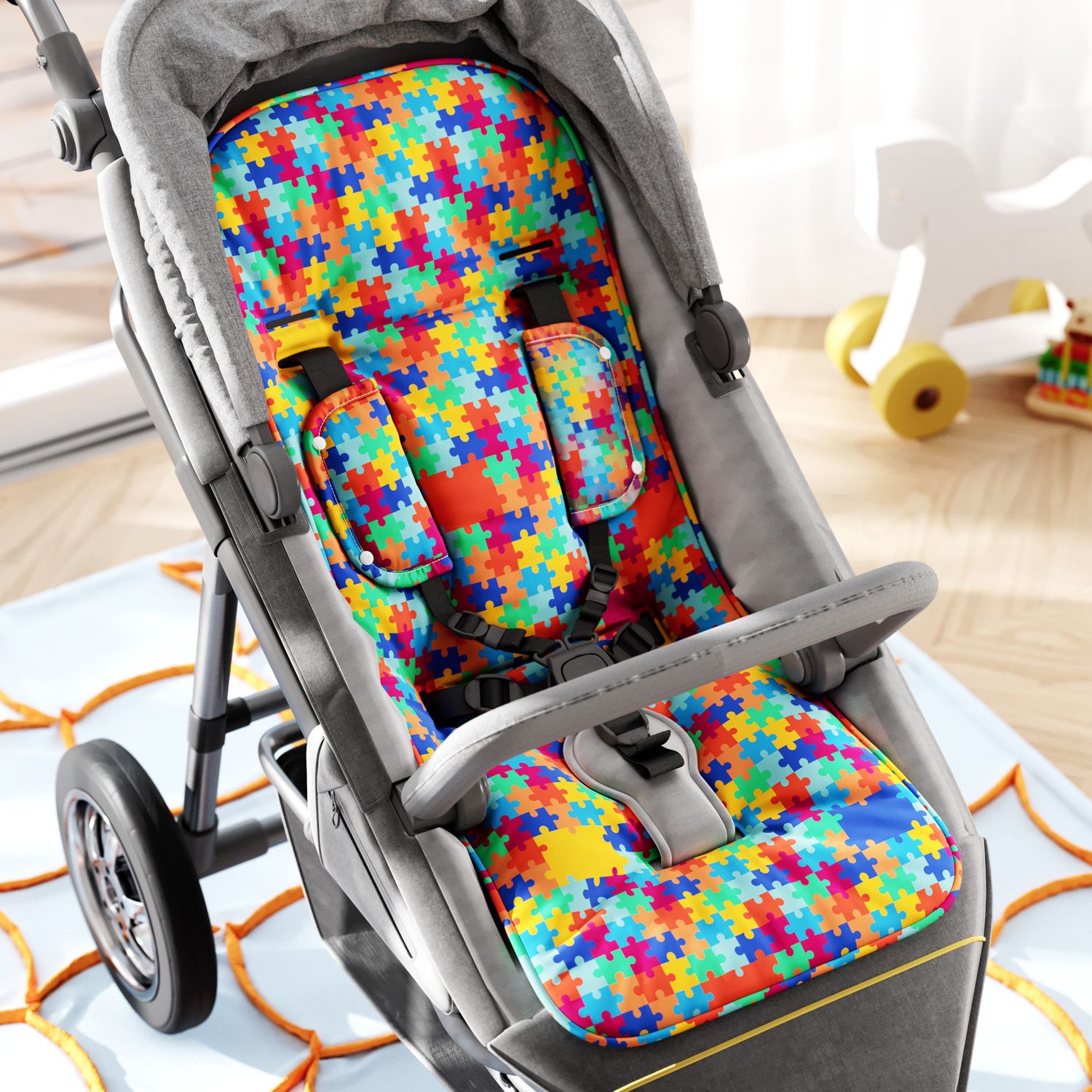 Capa de Carrinho com Protetor de Cinto Quebra-Cabeça