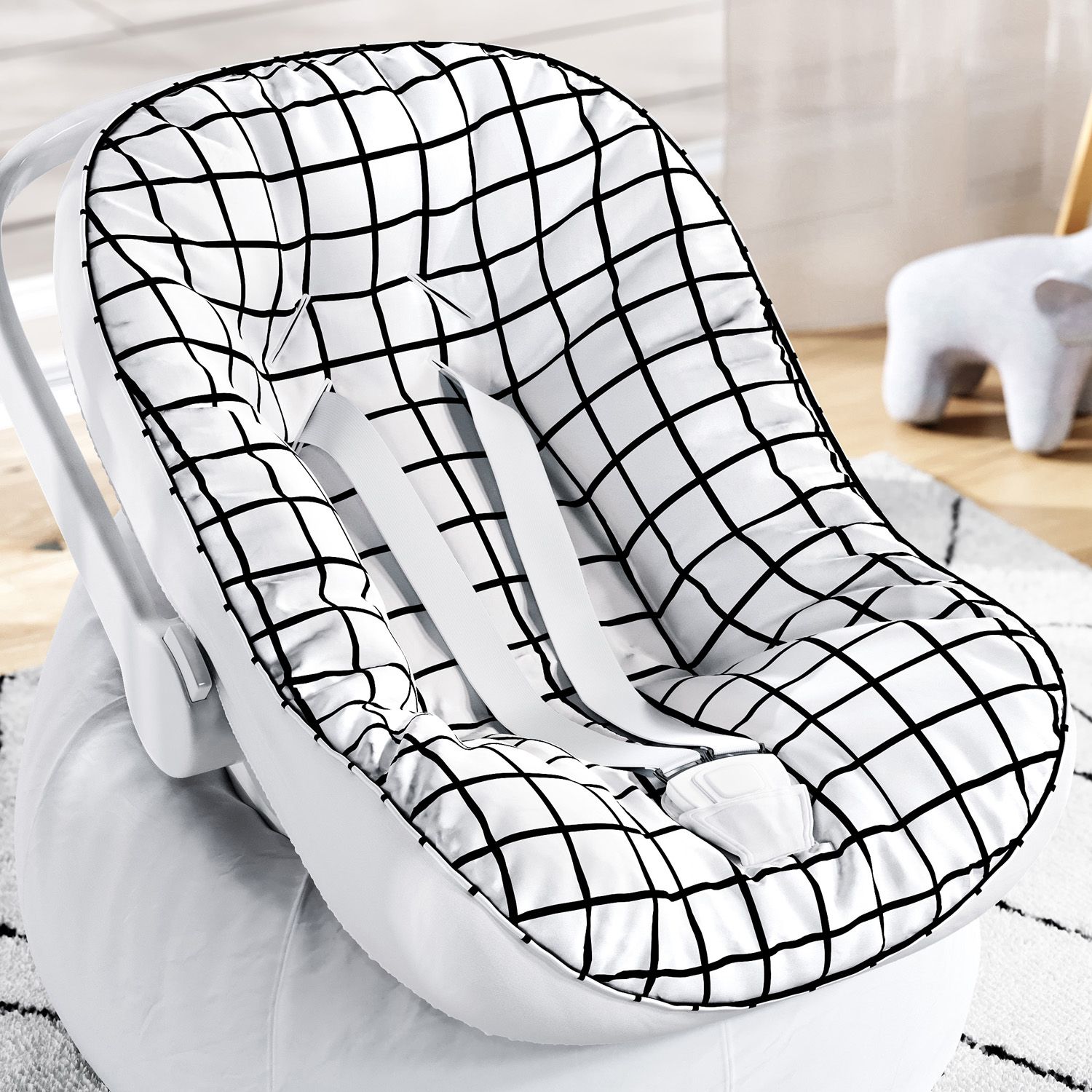 Capa de Carrinho com Protetor de Cinto Quadriculado Preto e Branco