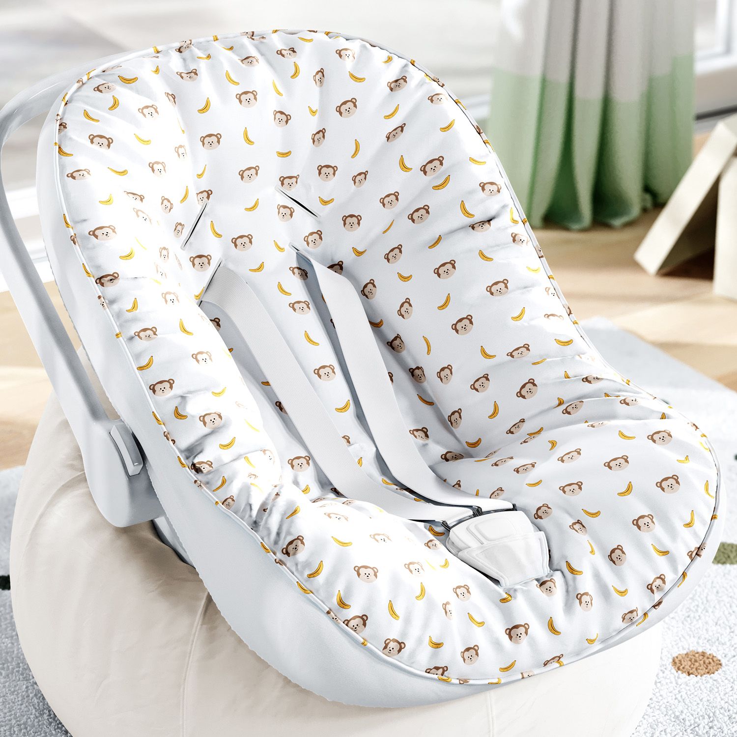 Capa de Bebê Conforto com Protetor de Cinto Amiguinho Macaquinho