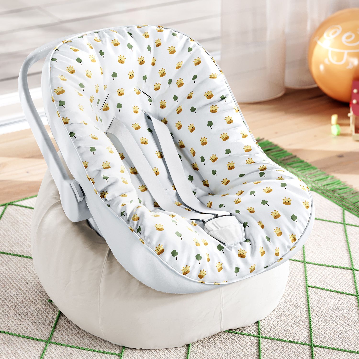 Capa de Bebê Conforto com Protetor de Cinto Amiguinha Girafa