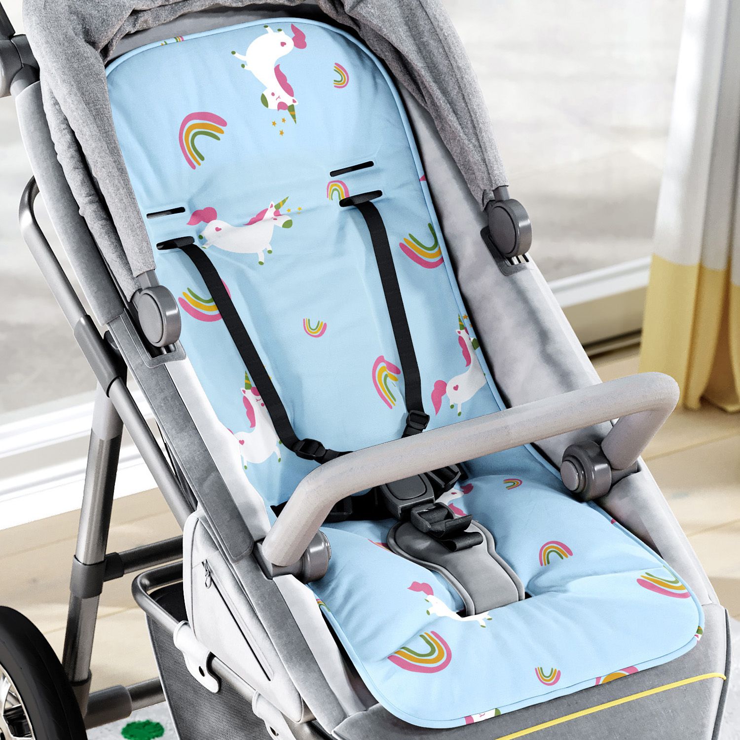 Capa de Carrinho com Protetor de Cinto Amiguinhas Unicórnio Rosa