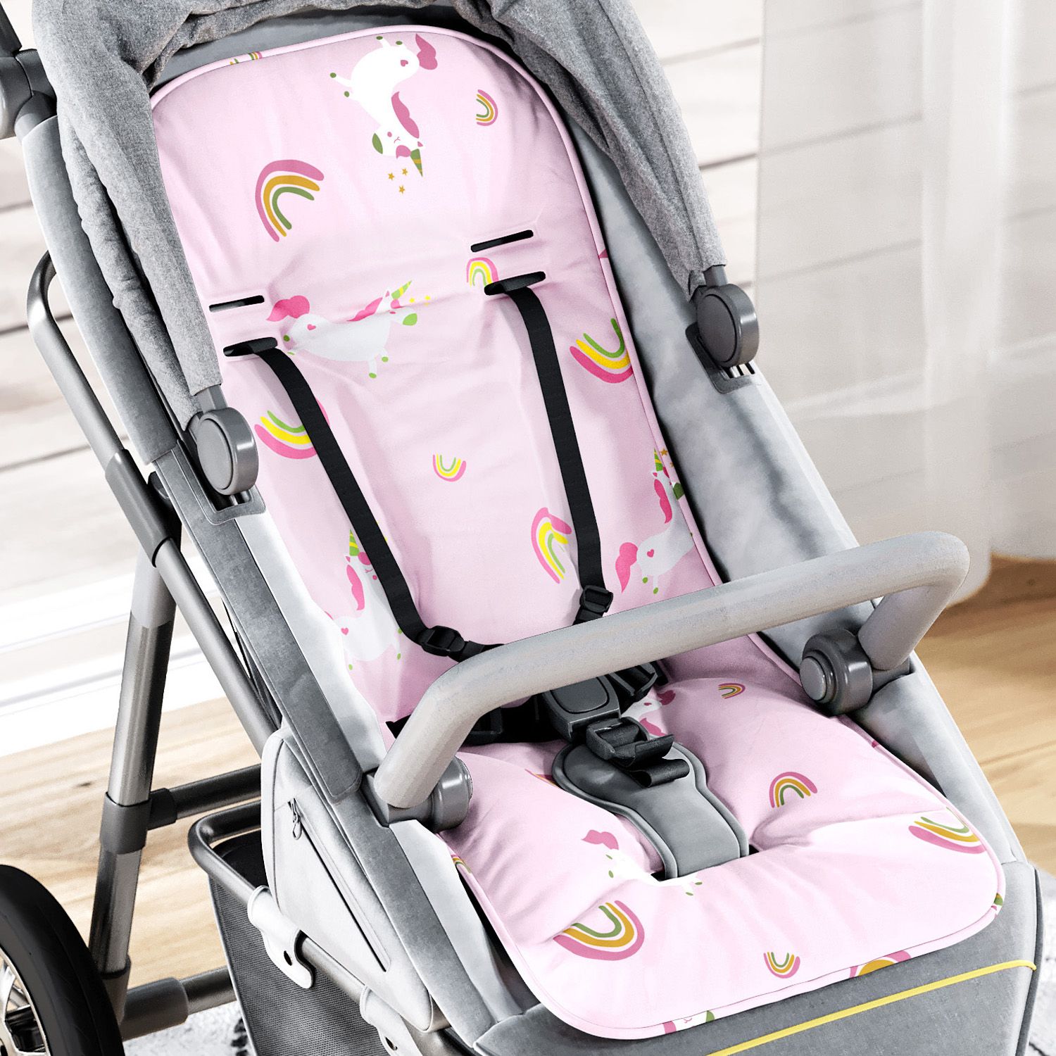 Capa de Carrinho com Protetor de Cinto Amiguinhas Unicórnio Rosa