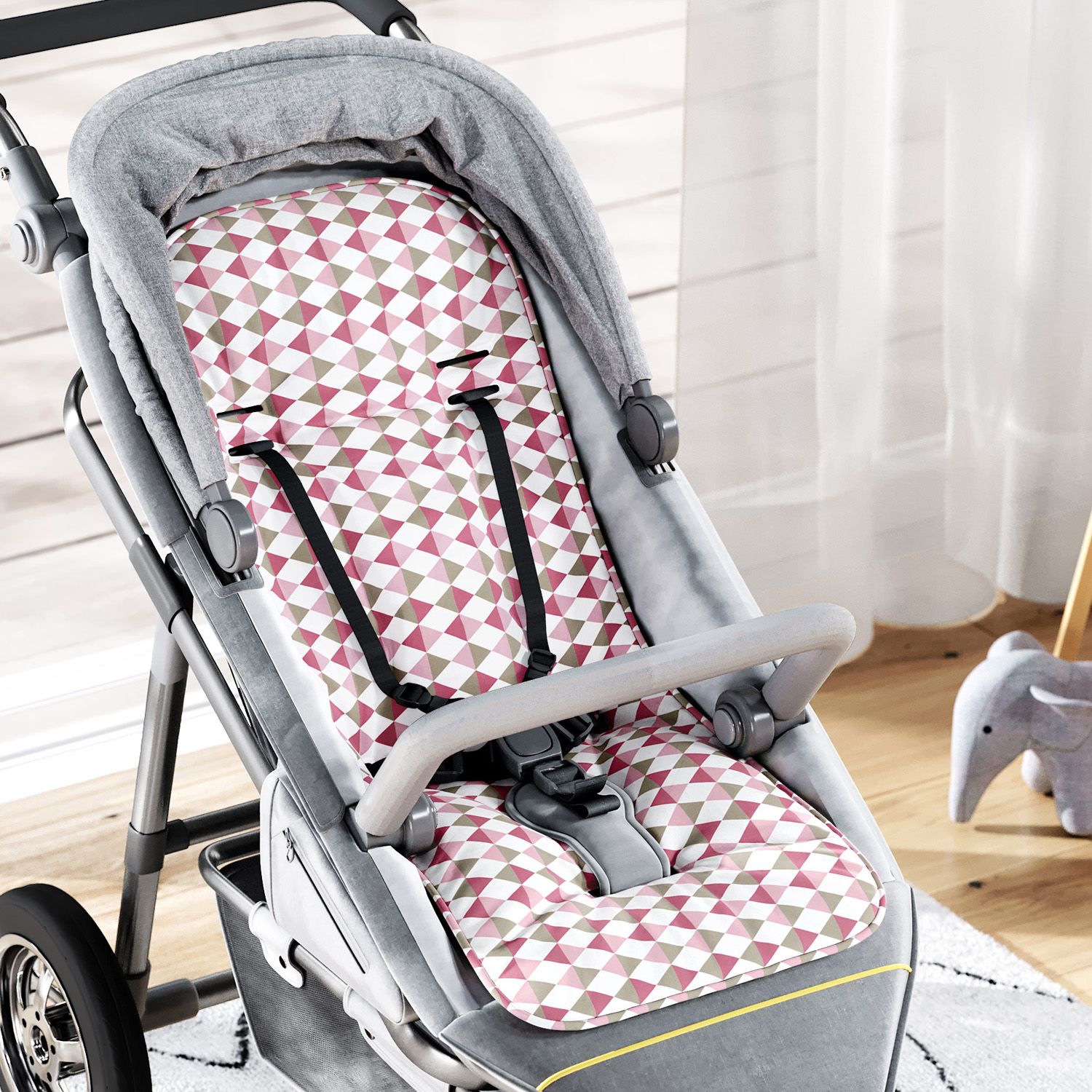 Capa de Carrinho com Protetor de Cinto Losango Rosa