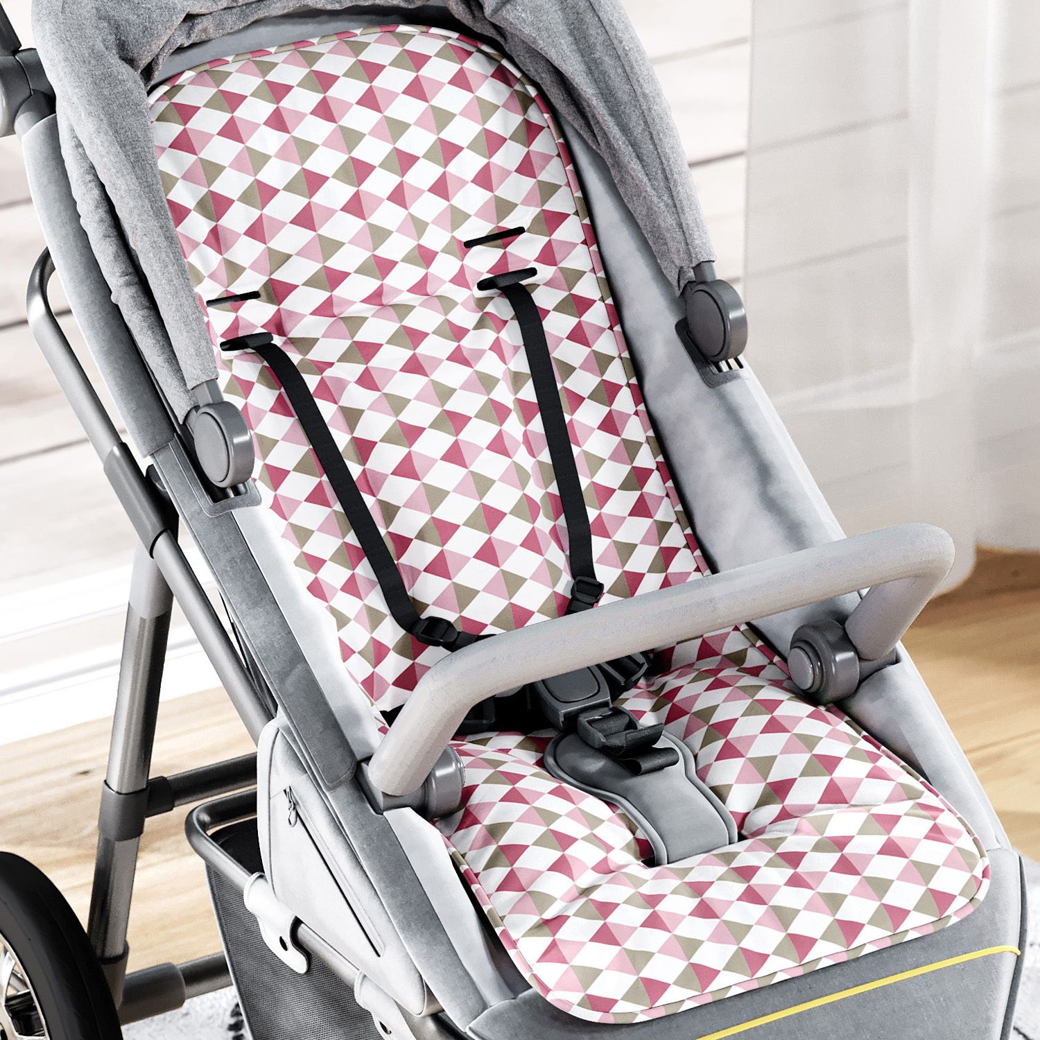 Capa de Carrinho com Protetor de Cinto Losango Rosa — vista alternativa